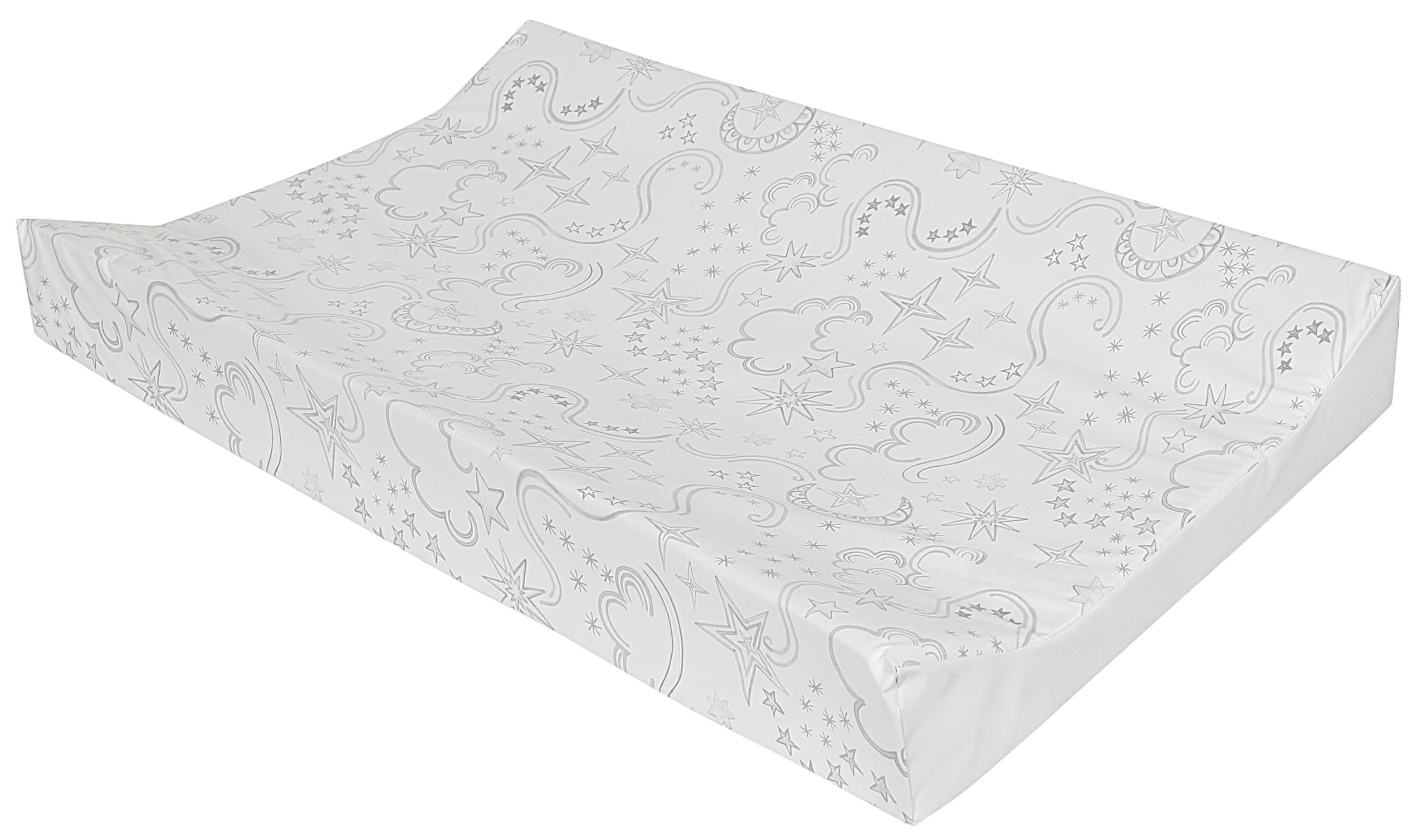 Babycurls Deluxe Anti-Roll PVC Wedge Nappy Baby Changing Mat with Curved Sides and Raised Edges for Babies from Birth Upwards Wipe Clean and Waterproof 69 x 45 x 8cm (Stars & Swirls Sketches)