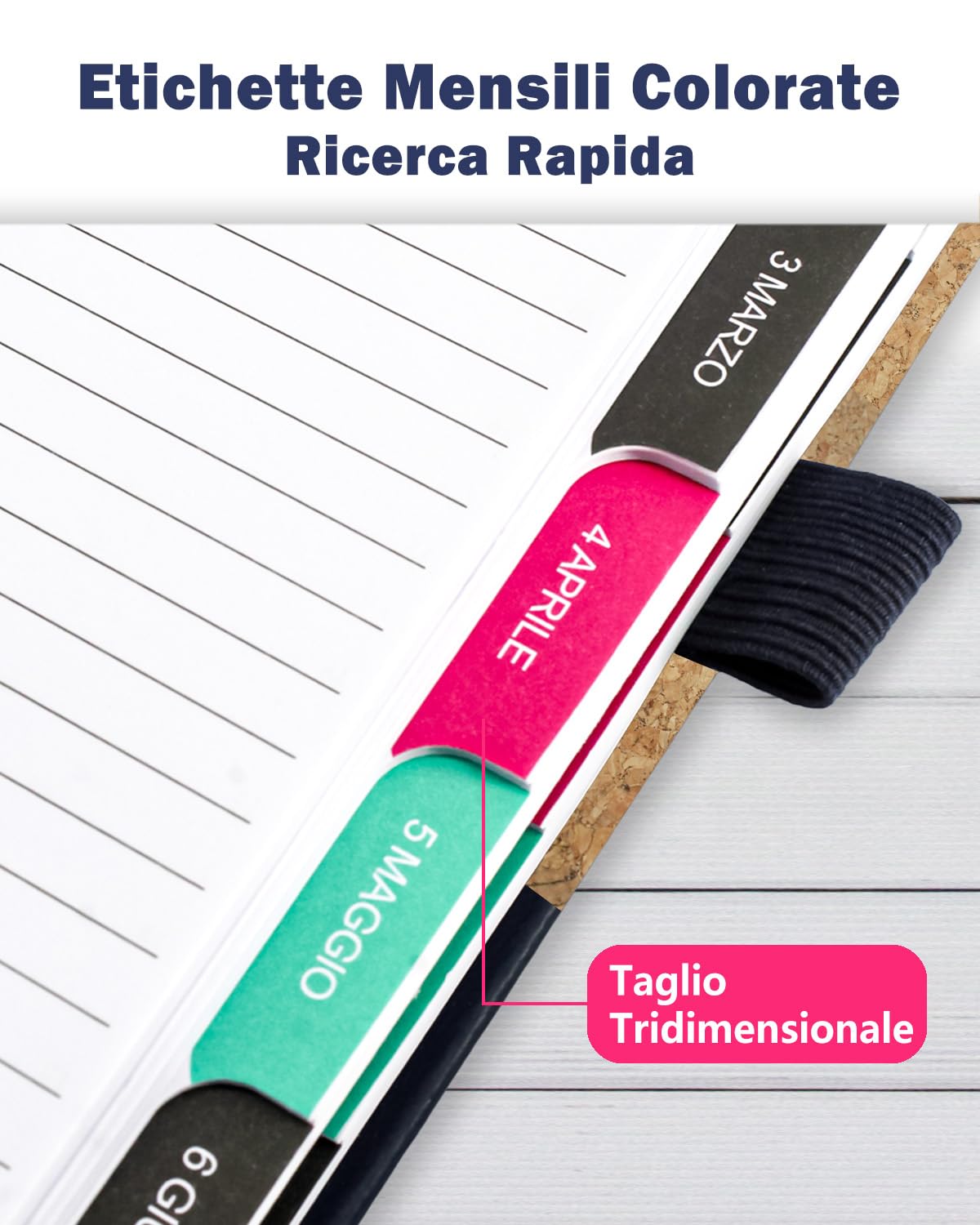 HW CASA Agenda 2025 Giornaliera Taccuino,Formato A5,200 Pagine,Copertina in rilievo con venature del legno,portapenne con cinturino elastico,design a pagina singola ed etichette mensili colorate,Nero