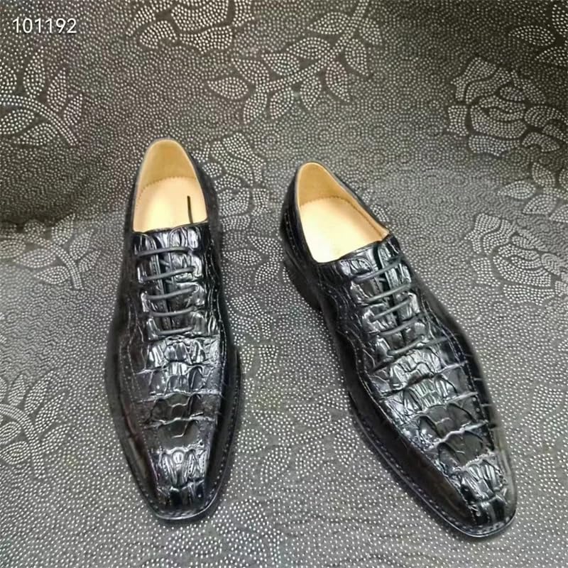 Authentic Exotic Crocodile Skin Men's Square-Toe Designer Dress Shoes Genuine Alligator Leather Male Lace-up Black Oxford Shoes2