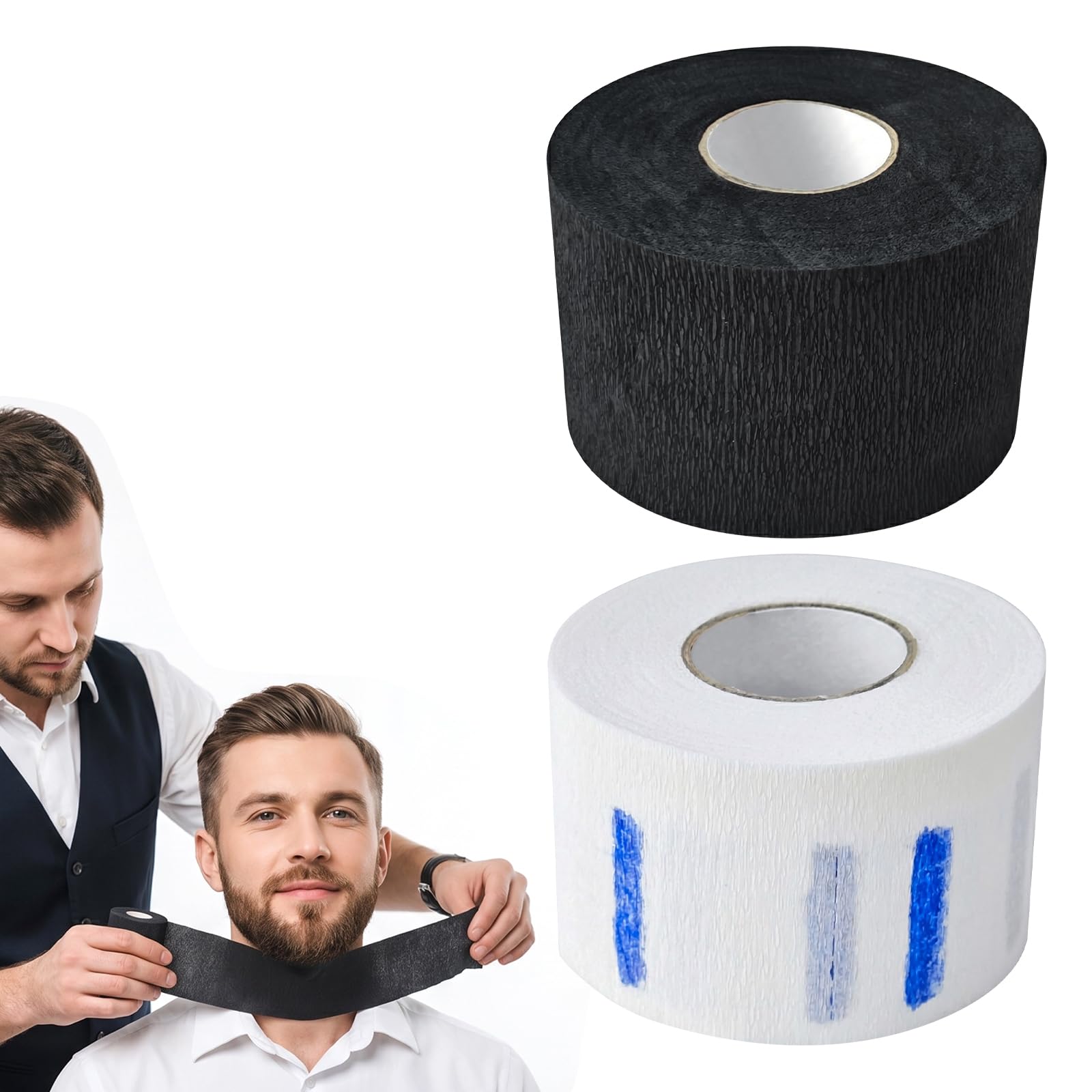 2 PCS Barber Neck Strips, Barber Tape, Neck Tape, Disposable Neck Strips, Hygienic Neck Tissue Strips for Salon Haircut Styling & Waxing, Barber Shop Essential Hairdressing Supplies (Black+White)