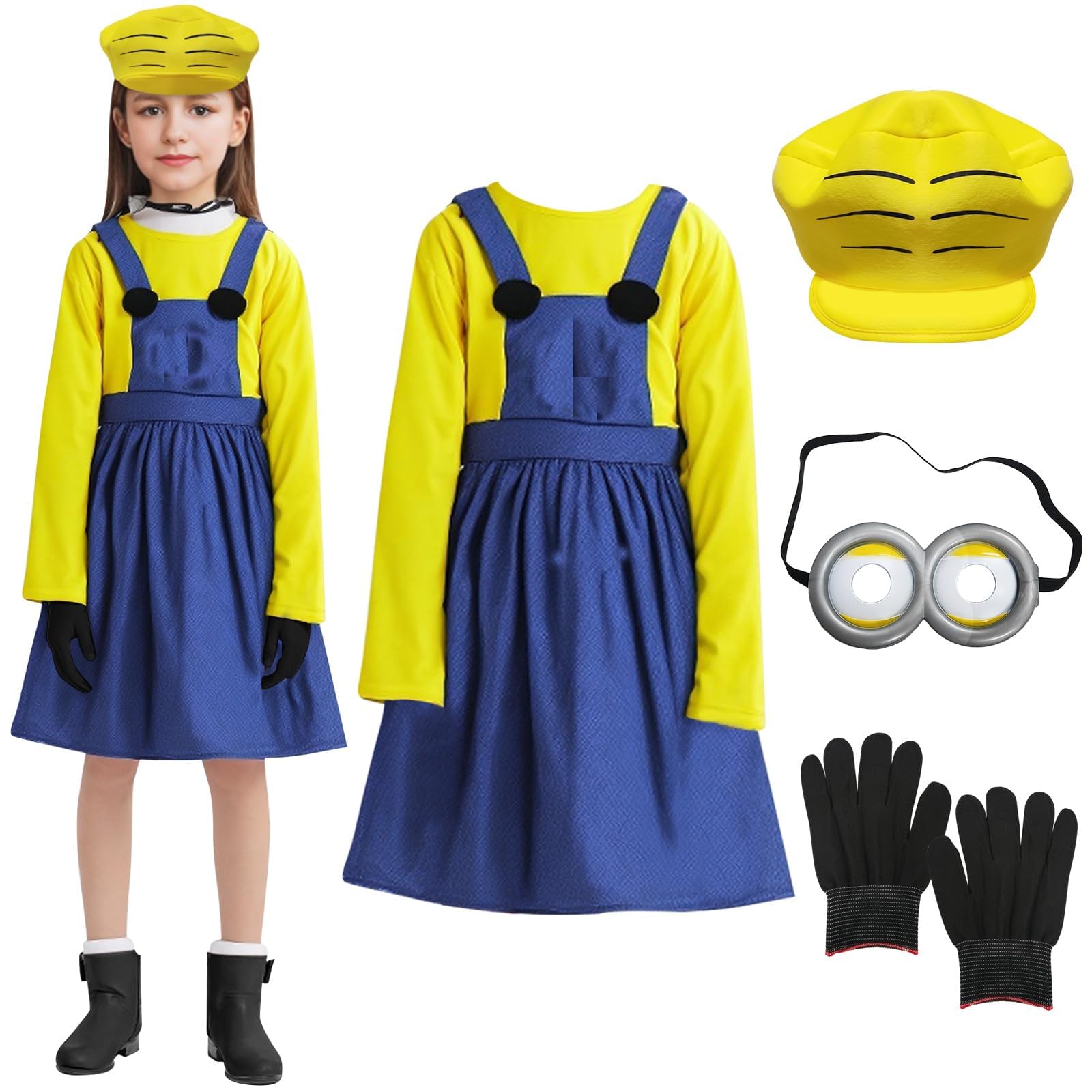 4 PCS Violet Accessoires Deguisement Halloween Adultes Enfants, Bonnet Violet Lunettes Goggles Gants Noirs Bretelles, Accessoires Deguisement Film pour Fête de Thème Halloween Carnaval Cosplay