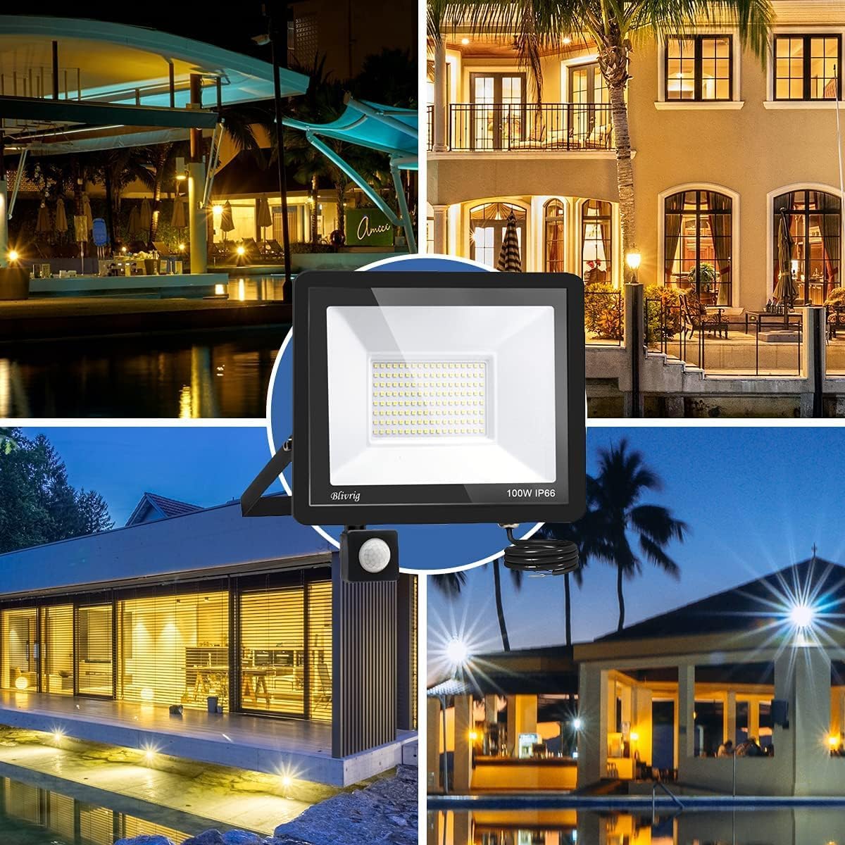 LED Strahler mit Bewegungsmelder Außen 100W 3000K Warmweiß 2 Stück | IP66 Wasserdicht, 120° Strahl, 10000LM Superhell 144 LEDs, Ideale Außenstrahler für Garten Garage Hof Hinterhof