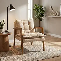 Poltrona Moderna Confortável Sala de Estar Design Elegante Estrutura Madeira Estofado Tecido Boucle Estilo Sofisticado MOBLAN decor (BEGE)