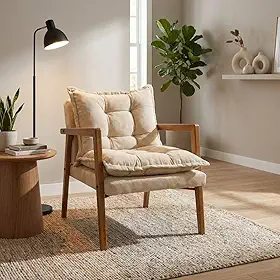 Poltrona Moderna Confortável Sala de Estar Design Elegante Estrutura Madeira Estofado Tecido Boucle Estilo Sofisticado MOBLAN decor (BEGE)