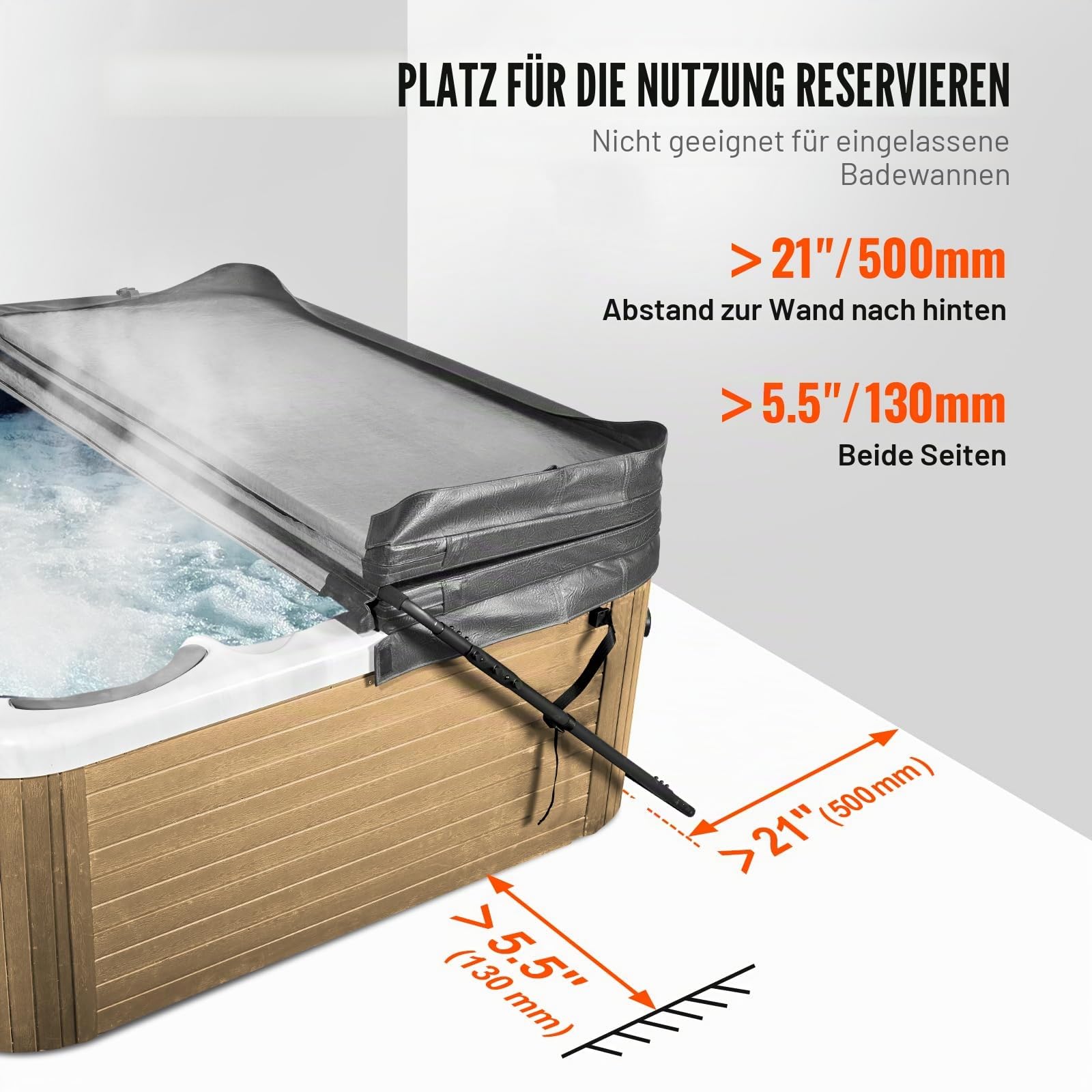 VEVOR Whirlpool-Abdeckungslift, Spa-Abdeckungslift Coverlifter, Höhe 80-105 cm, Breite 135-235 cm Verstellbar Whirlpoolabdeckung-Hebevorrichtung, Abdeckungsheber für Badewannen, Whirlpools, Spa