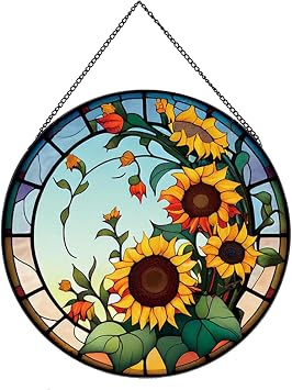 7.87 Sunflower Stained Glass Suncatcher Window Hanging Sunflower Wall Decor for Kitchen Living Room,Hangings Wall Art Decor Gift for Daughter,Mom,Grandma