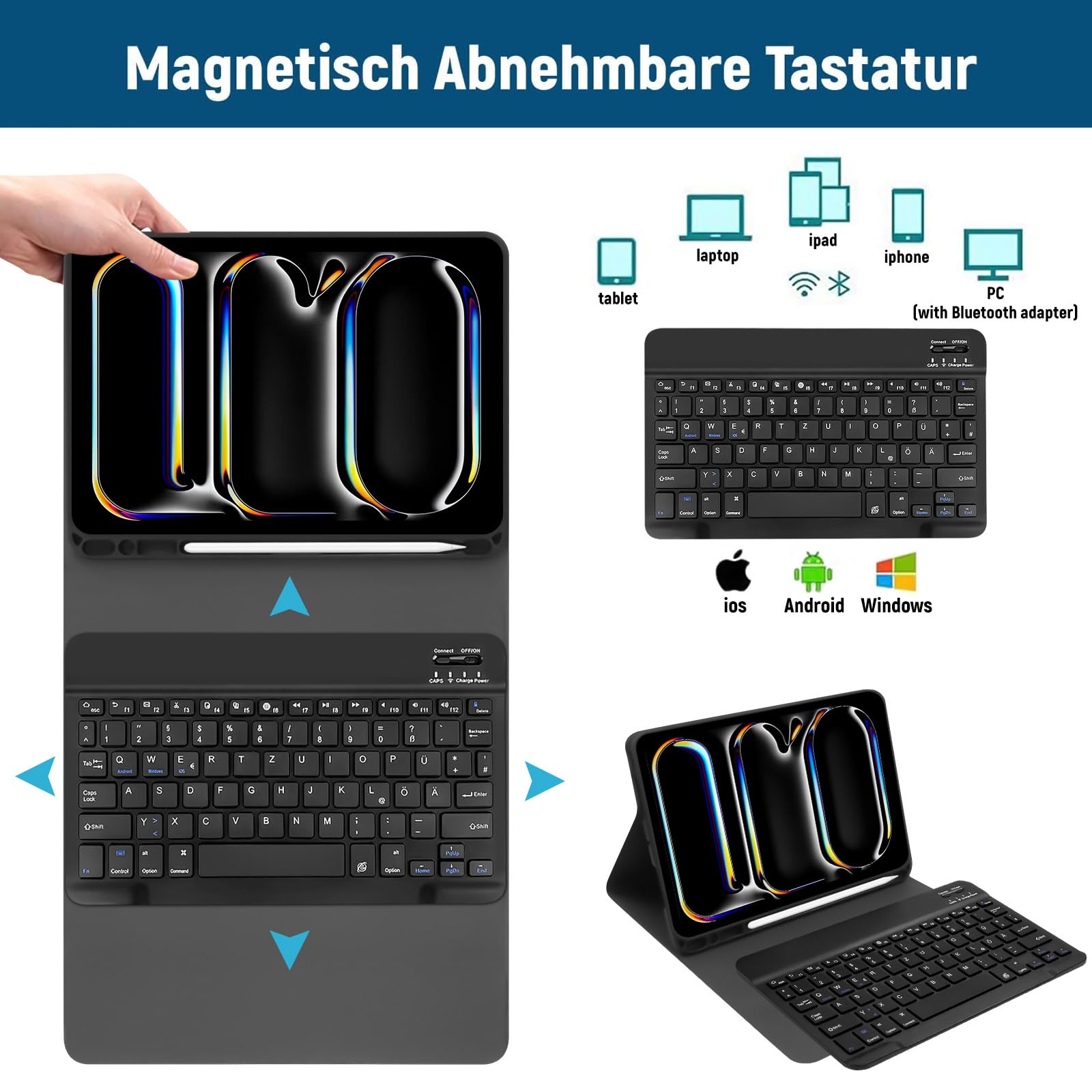 Case with QWERTZ German Keyboard for iPad Pro 11 Inch , Slim