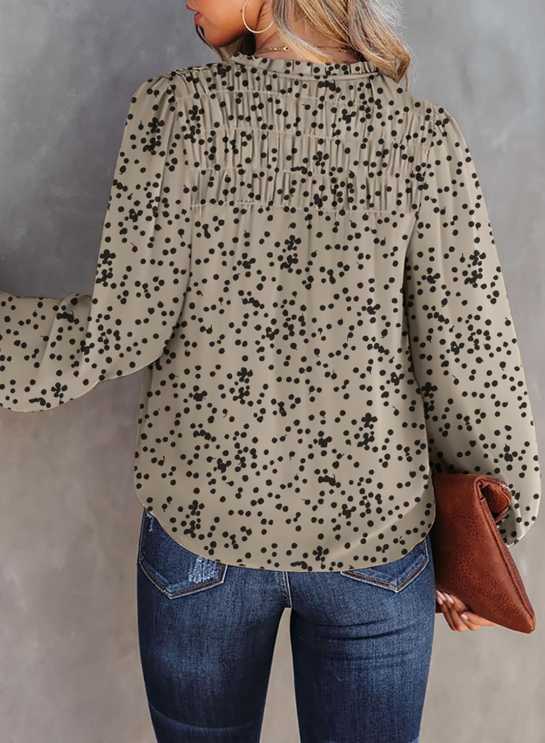 Dokotoo Women's Casual V Neck Alicia Floral Print Smocked Long Sleeve Chiffon Blouses Bohemian Top Shirts - Image 3