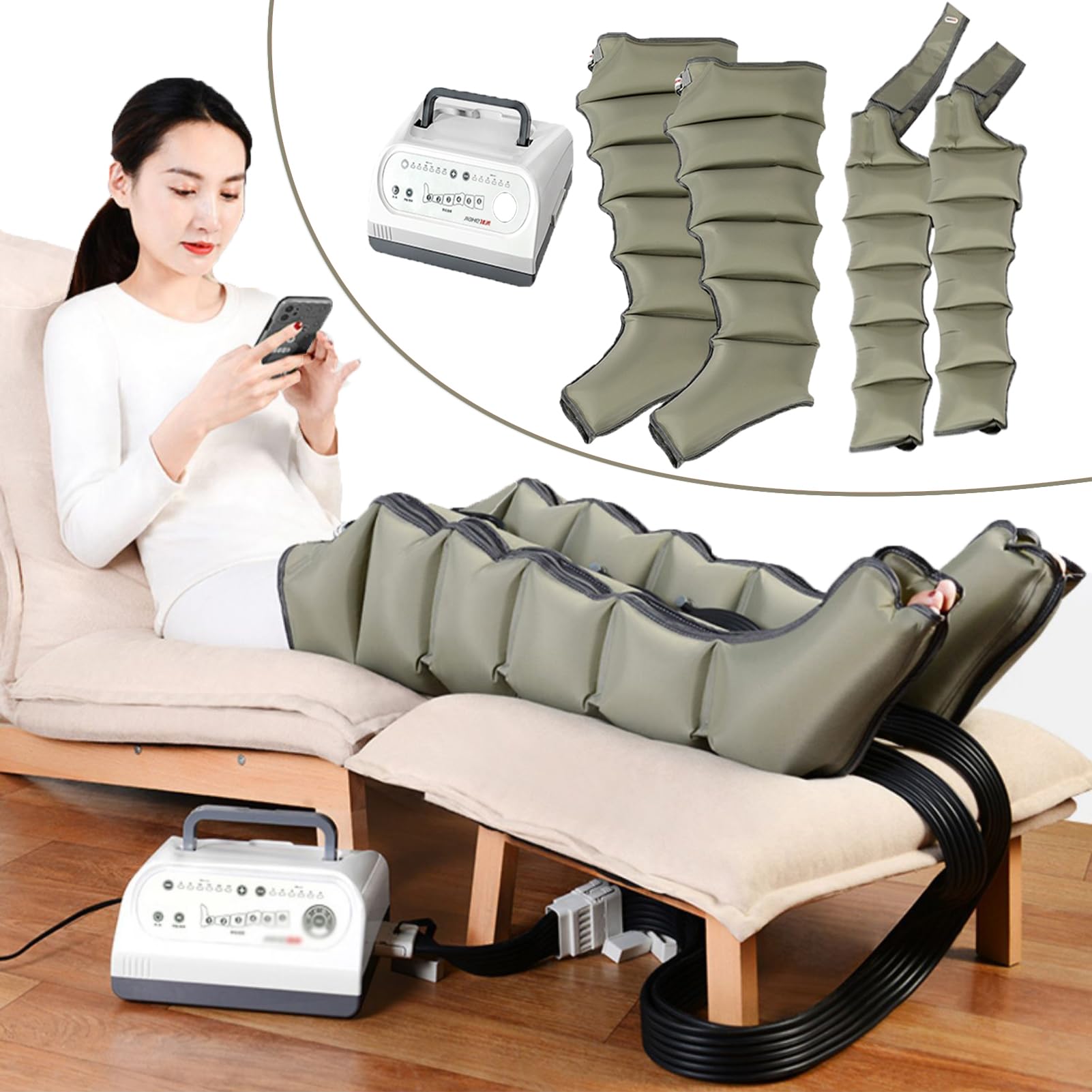 SXSLTSA Air Compression Leg Massage, Leg Compression Boots Recovery Boots for Circulation and Pain Relief Muscles Relaxation with 4 Modes 4 Intensities Electric Leg Massager