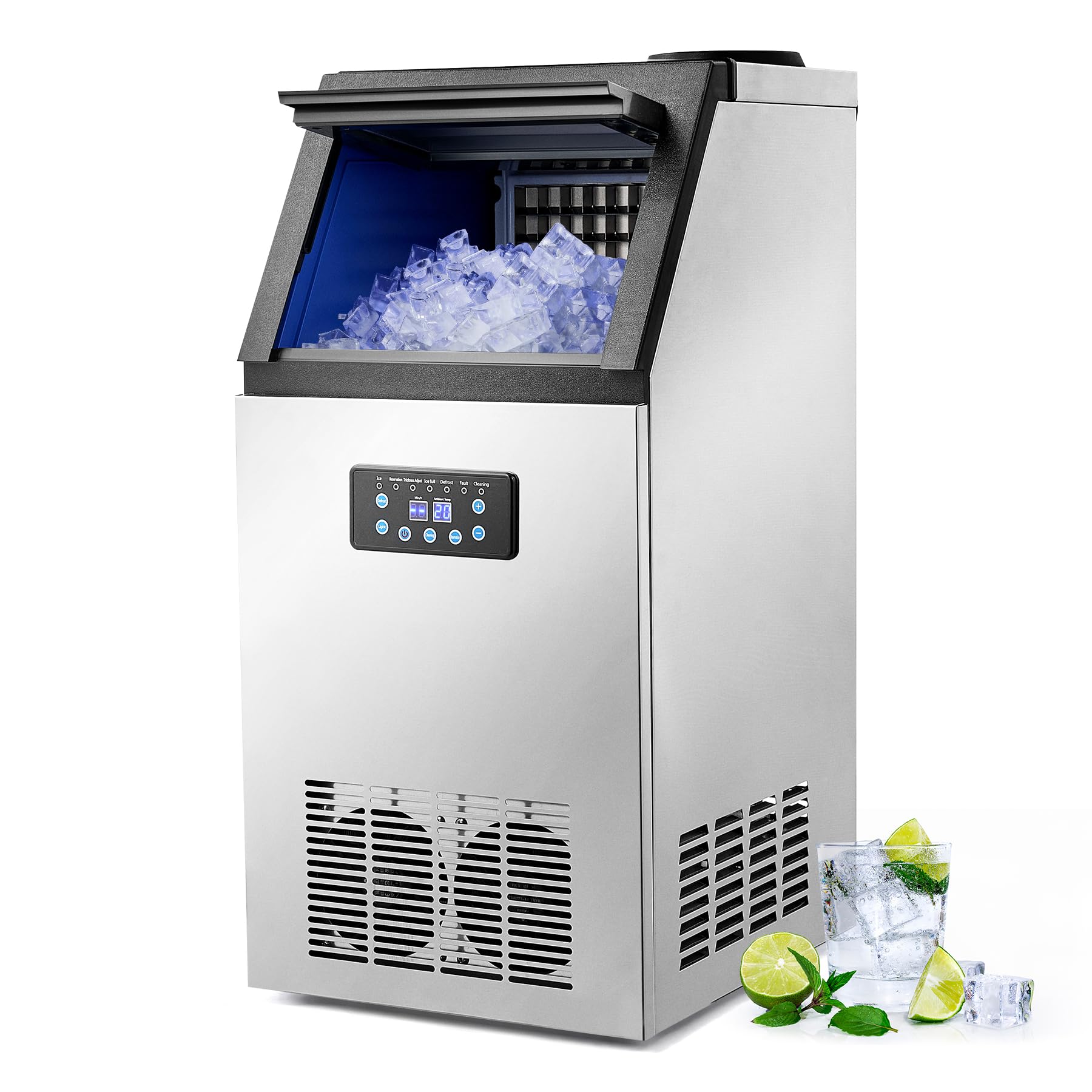 CREWORKS Maquina para Hacer Hielo 59KG/24H Maquina de Hielo 36PCS con Capacidad de Almacenamieto 10KG Máquina de Cubito de Hielo para Bares, Restaurante y Cafetería