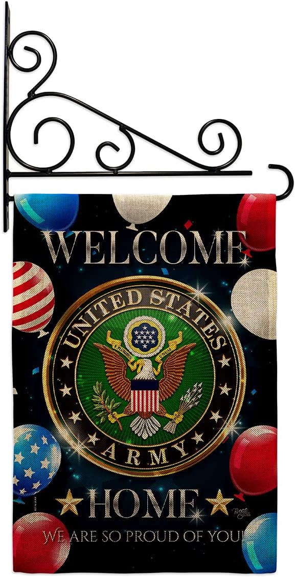 Welcome Home Army Burlap Burlap Garden Flag Set Wall Holder Armed Forces Rangers United State American Military Veteran Retire Official Small Gift Yard House Banner Double-Sided Made In USA 13 X 18.5