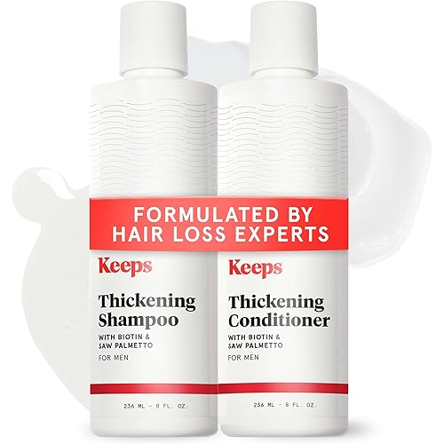 Keeps Men’s Hair Loss Shampoo & Conditioner with Biotin - Anti-Thinning & Hair Growth Products for Men - DHT Blocker with Saw Palmetto & Caffeine for Fuller, Thicker Looking Hair - Color-Safe