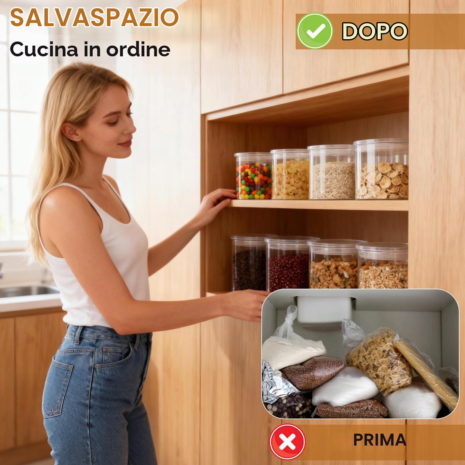 FoiiLiio Barattoli Vetro con Coperchio 700ml Set di 6 Barattolo Vetro con Coperchio in Trasparente- Φ10x10cm Barattoli Cucina Vetro Ermetici, Contenitori Vetro per Spezie, Noci, Cereali