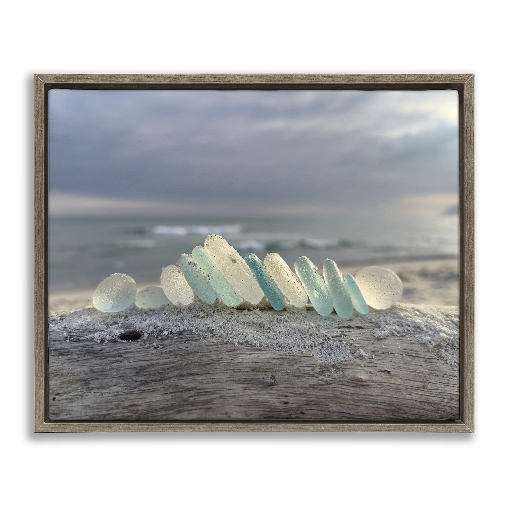 Stupell Industries Montalcino Elm (Textured) 'Sea Glass On Driftwood'| Floating Frame Canvas Art
