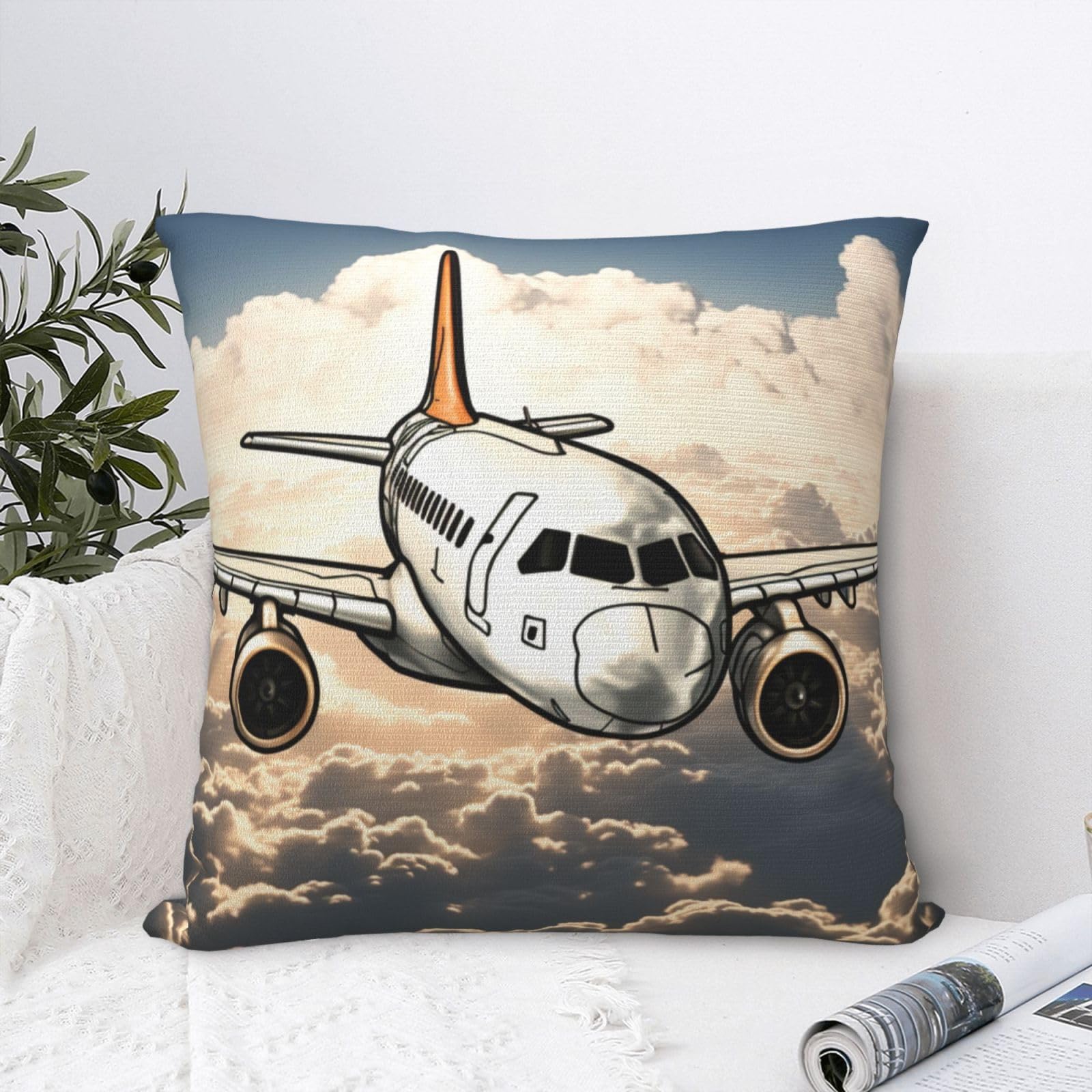 FodPand Luxury Velvet Throw Pillow Covers 20"x20" Super Soft Decorative Pillow Cases - Airplane Flying Pillowcases Modern Lumbar Cushion Cases for Couch Sofa Bed Pillow Shams