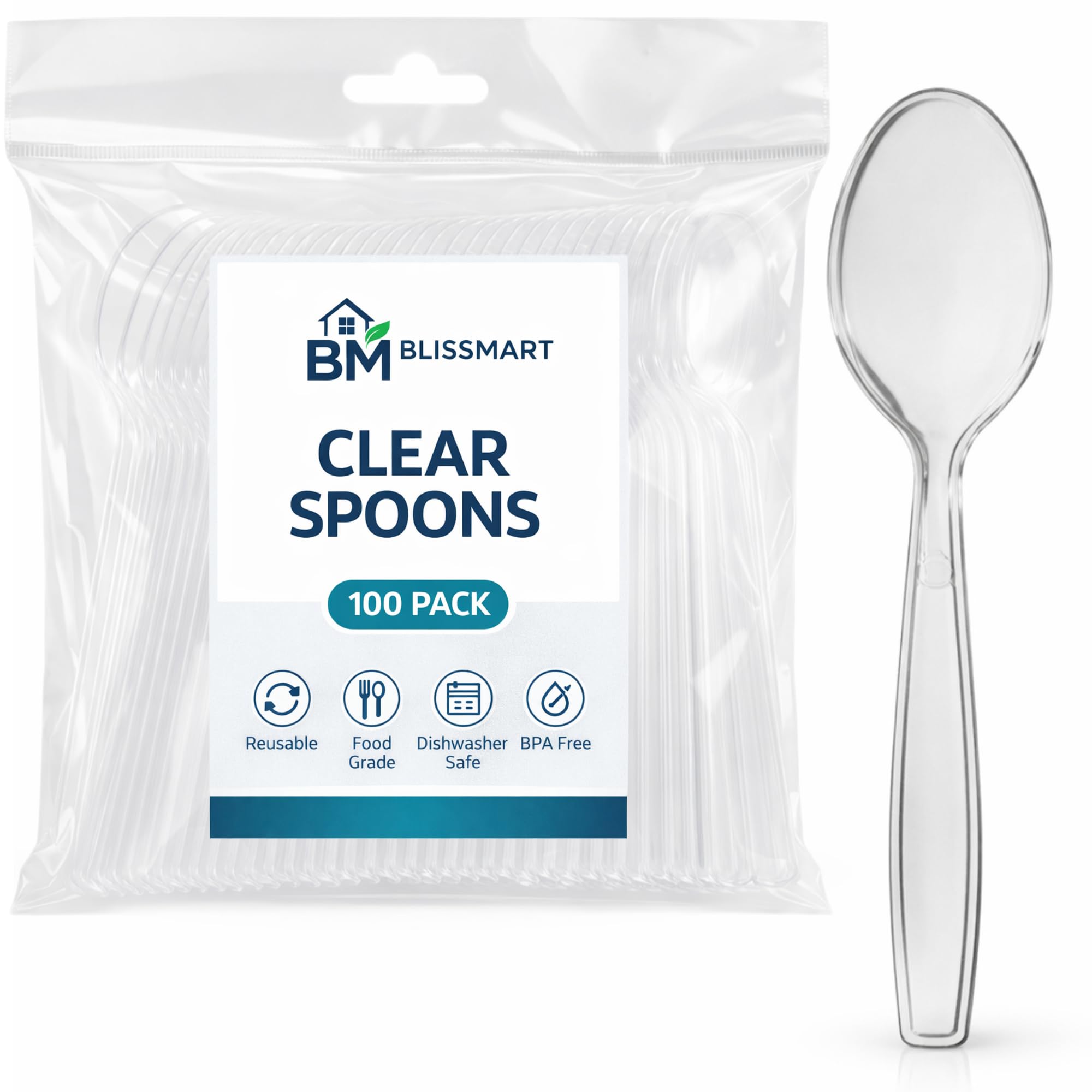 Clear Spoons 100 Pack, Heavy Duty Reusable Spoons, BPA-Free Food Grade, Washable & Dishwasher Safe, Strong Clear Spoon for Home, Party, Catering & Meal Prep-image-26