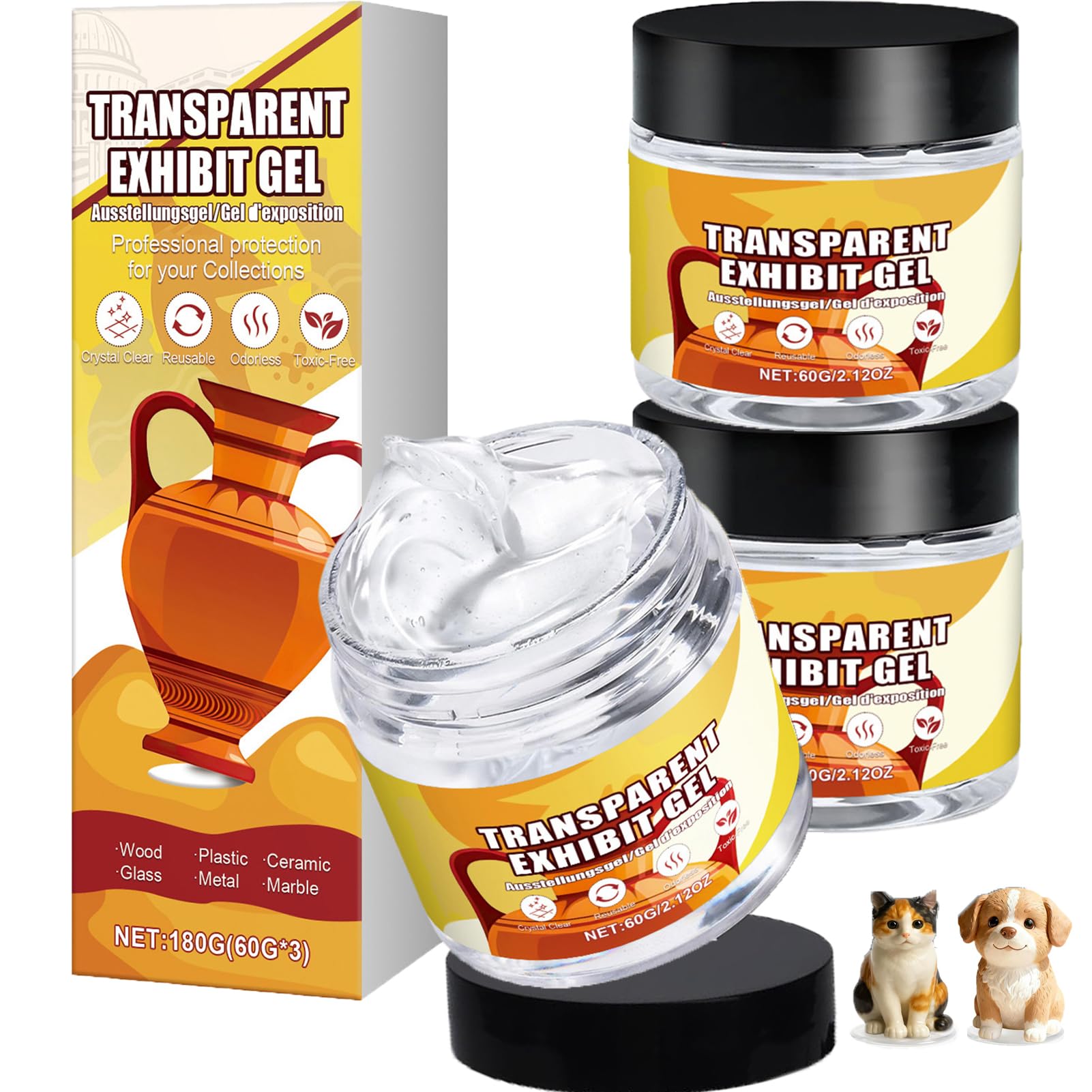 Museum Putty, 180g Removable Clear Museum Gel for Museum Collections, Reusable Exhibit Gel for for Fixed Antiques, Glass, Ceramic Decorations to Prevent Vibration, Falling