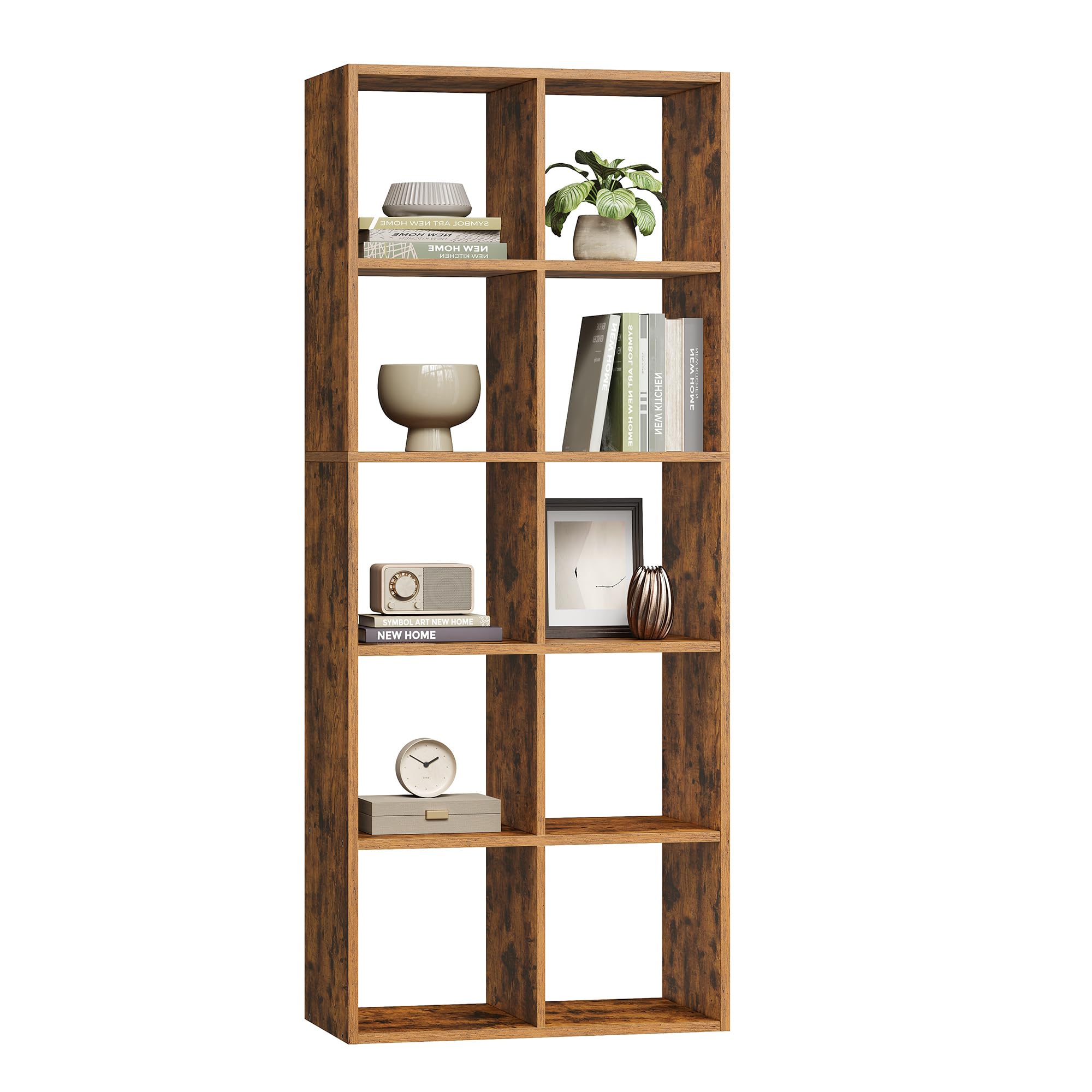 VASAGLE Custos Kollektion - Bücherregal, Würfelregal, Standregal, offene Fächer, Wohnzimmer, Homeoffice, Schlafzimmer, Regal mit 5 Ebenen, 30 x 65,5 x 161,5 cm, vintagebraun LBC168K01