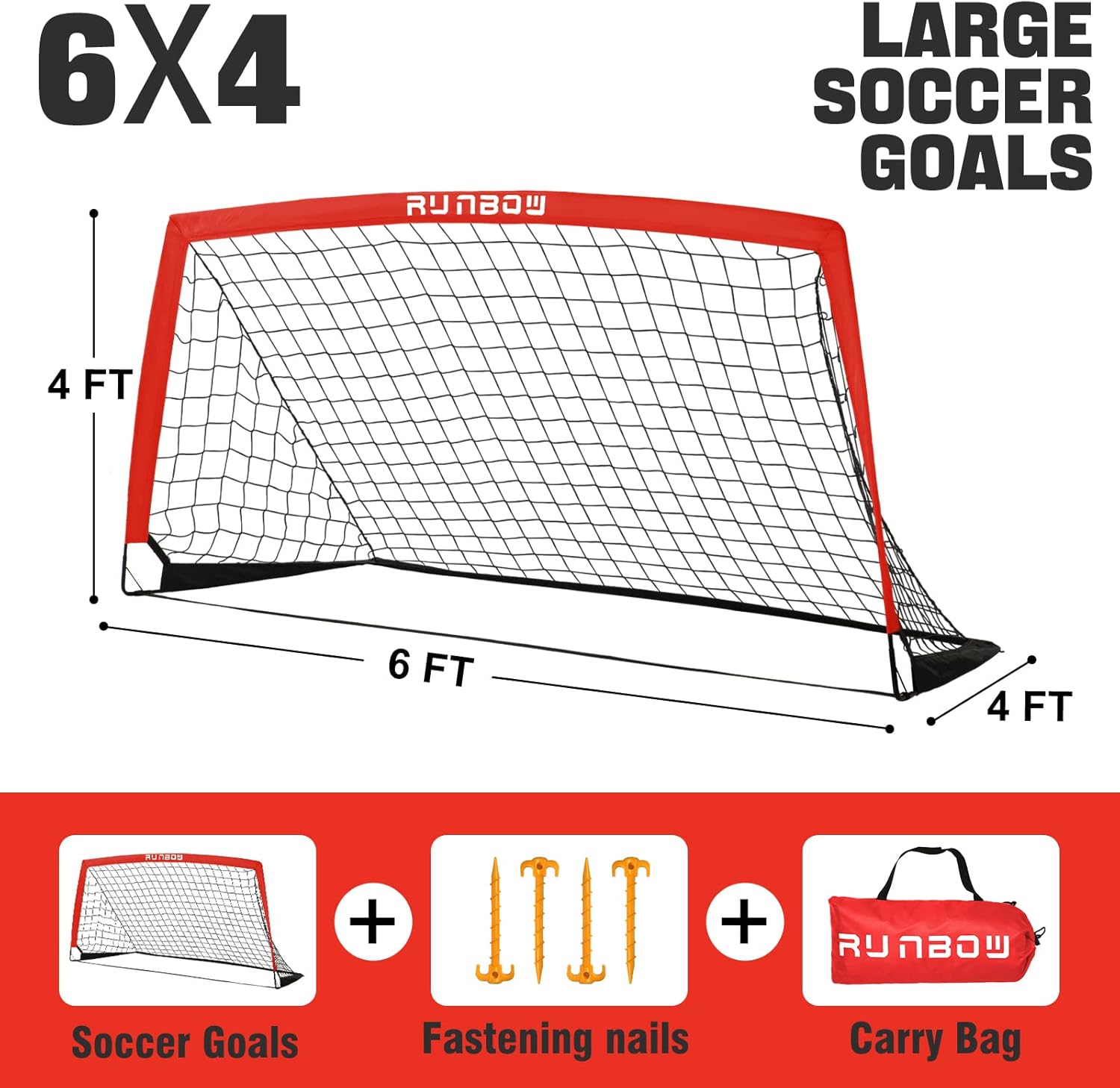 RUNBOW 6x4 FT Kids Soccer Goal with Carry Bag, Portable Folding Soccer Net for Backyard Practice Training, Indoor/Outdoor Use for Youth and Adults - Image 4