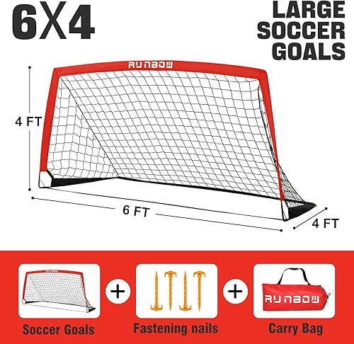 Miniatura 4 de RUNBOW Portería de fútbol portátil para niños de 6 x 4 pies para práctica de patio trasero, red de fútbol con bolsa de transporte