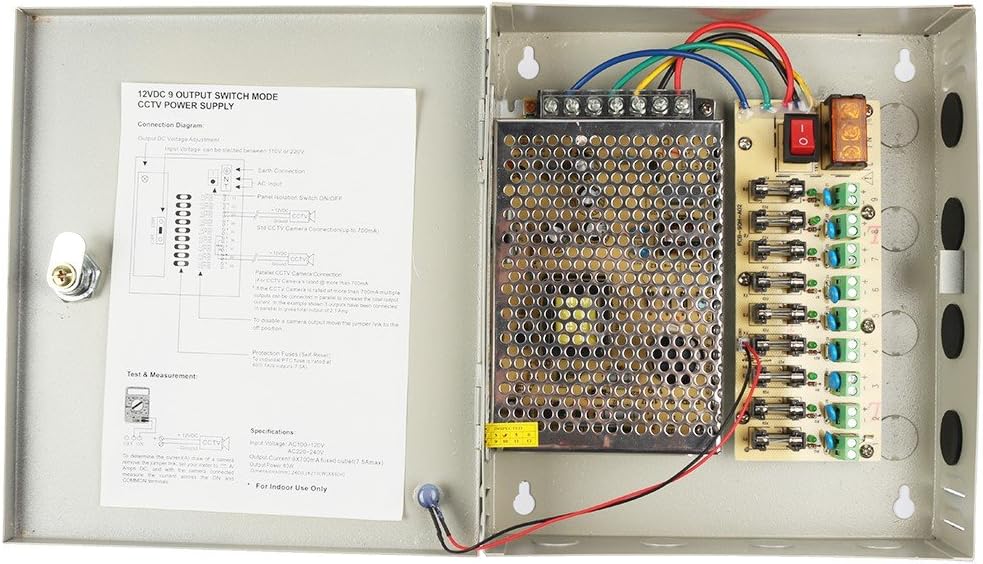 DC 12V 5A 60W 9 Channel Port Output CCTV Distributed Power Supply Box Key Lock for Security Camera (99ae323a9893600973f55c4503f9da4c)