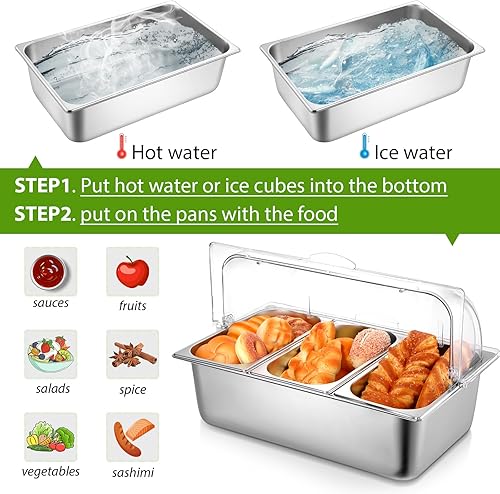 Miniatura 5 de Paquete de 2 recipientes de exhibición de alimentos para encimera, bandeja de servir alimentos de acero inoxidable, dispensador de condimentos,