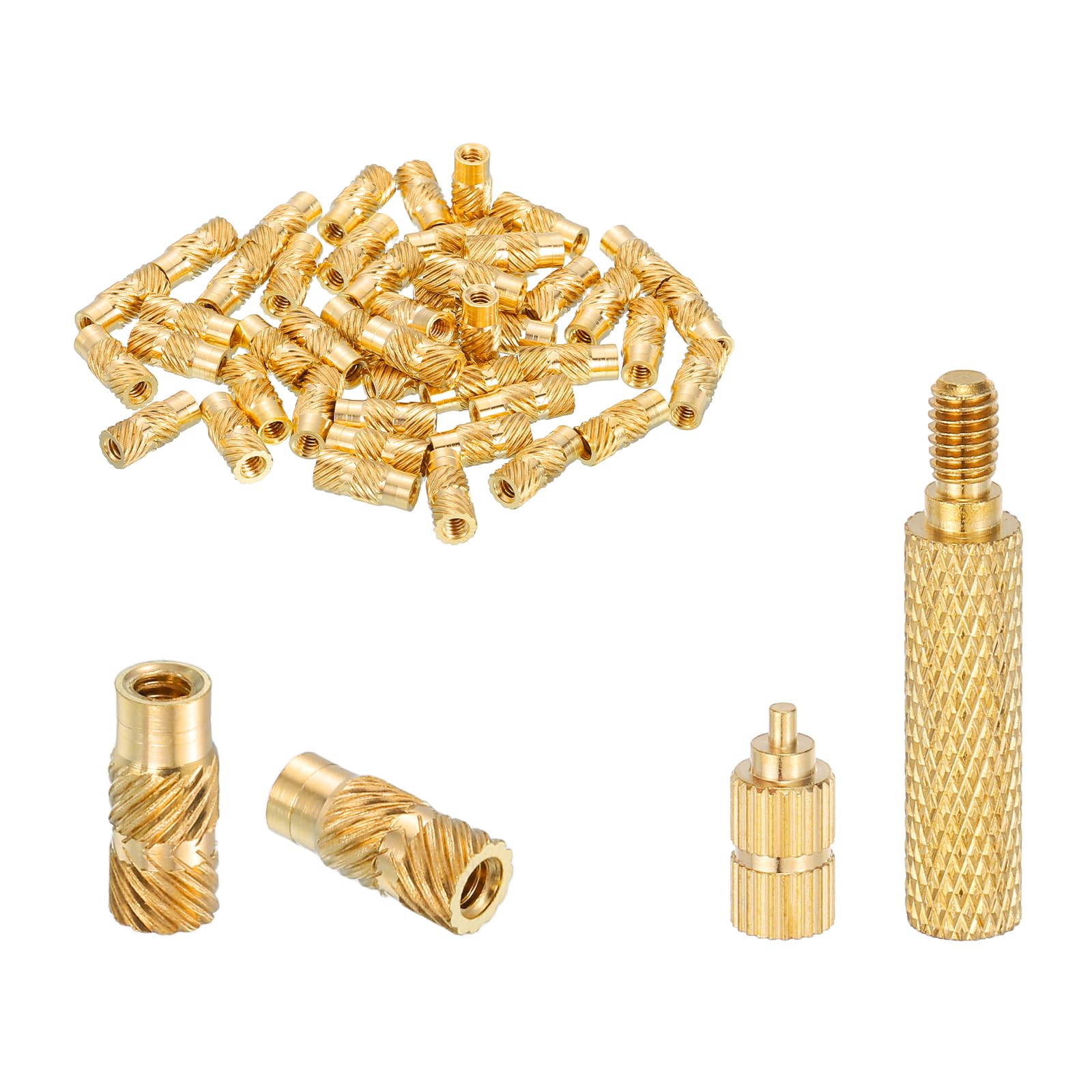 sourcing map 50 Pcs Threaded Inserts with Soldering Iron Tip Press Tool, M2 x 8mm H x 3.5mm OD Brass Metric Knurled Nuts Heat Set Inserts Embedment Nut for 3D Printing Plastic Parts โ image 1