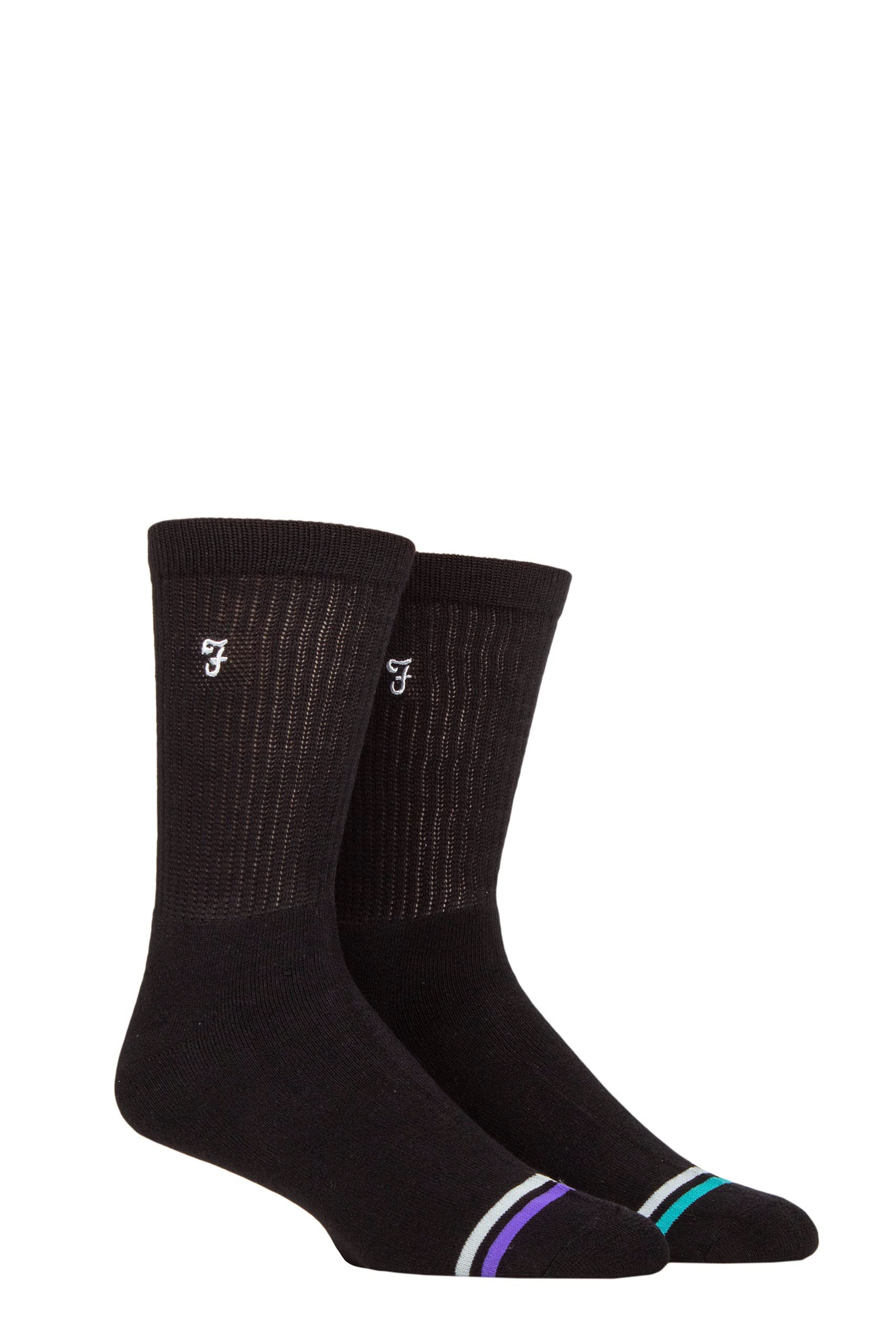 Farah Men's Black Bamboo Leisure Socks Pack Of 2 6-11
