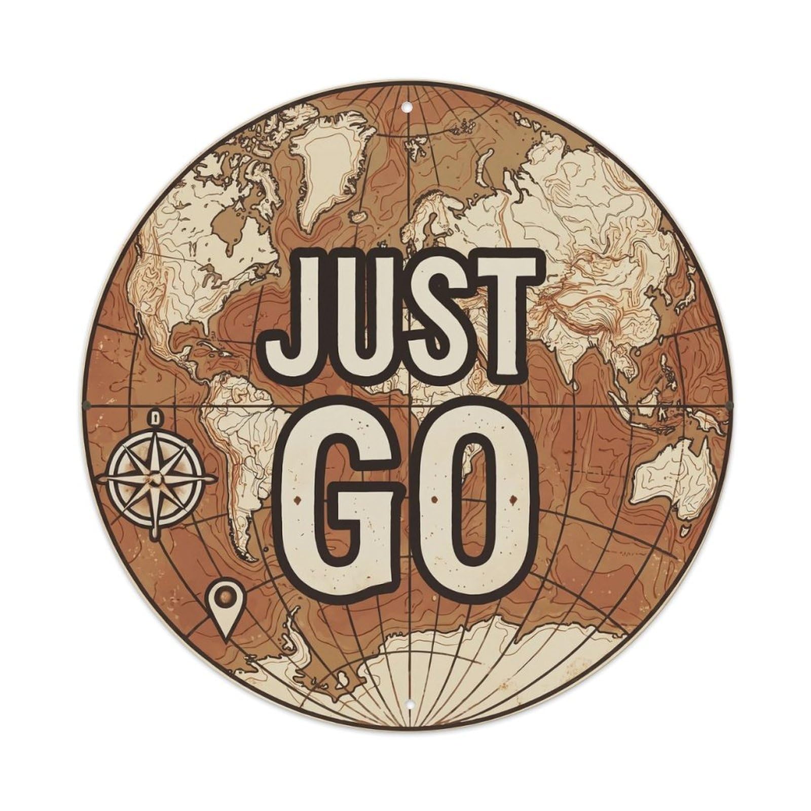 Vintage World Map with Compass Just Go Limitless Metal Tin Sign