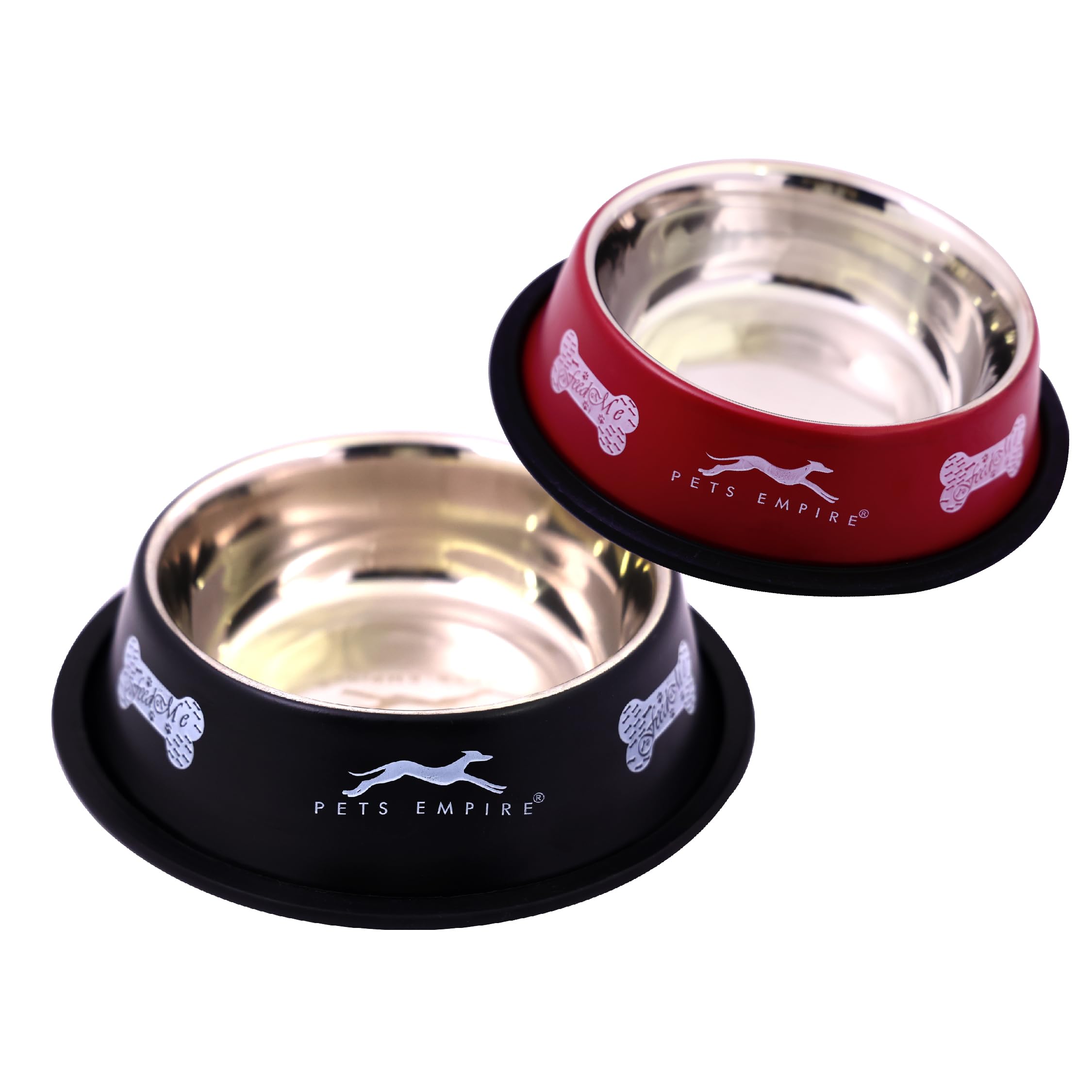 Pets Empire Stainless Steel Dog Feeding Bowl, Cherry & Black Colour, Medium - 700ml (Buy 1 Get 1 Free)