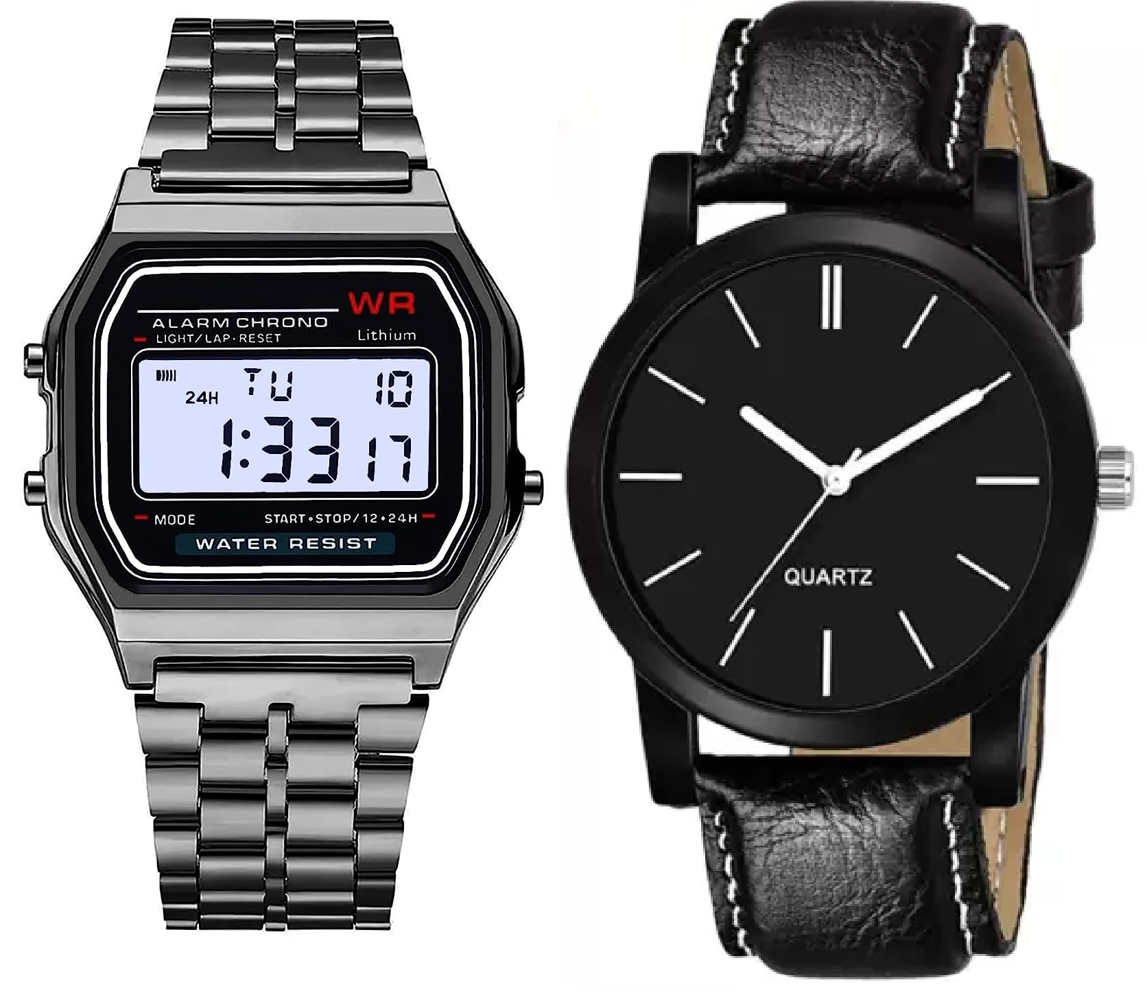 SELLORIA Digital and Analog Colours Vintage Square and Round dial is Leather Combo Unisex Wrist Watch for Men Women Pack of 2 Mens Combo (Black) (B0CGXS6LK9) Amazon Price History, Amazon Price Tracker