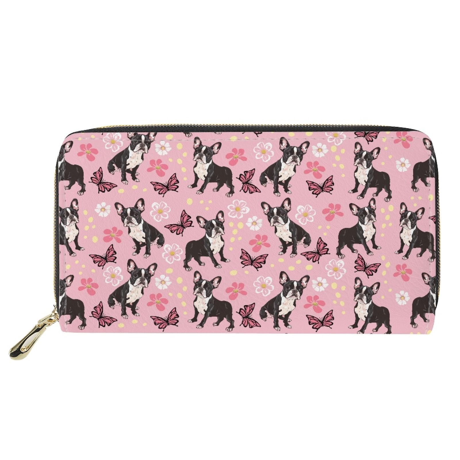 JOAIFO Butterfly Floral Boston Terrier Print Wallets for Women,PU Leather Clutch Personalzied Cell Phone Purse Coin Pockets Wallet Card Holder Organizer