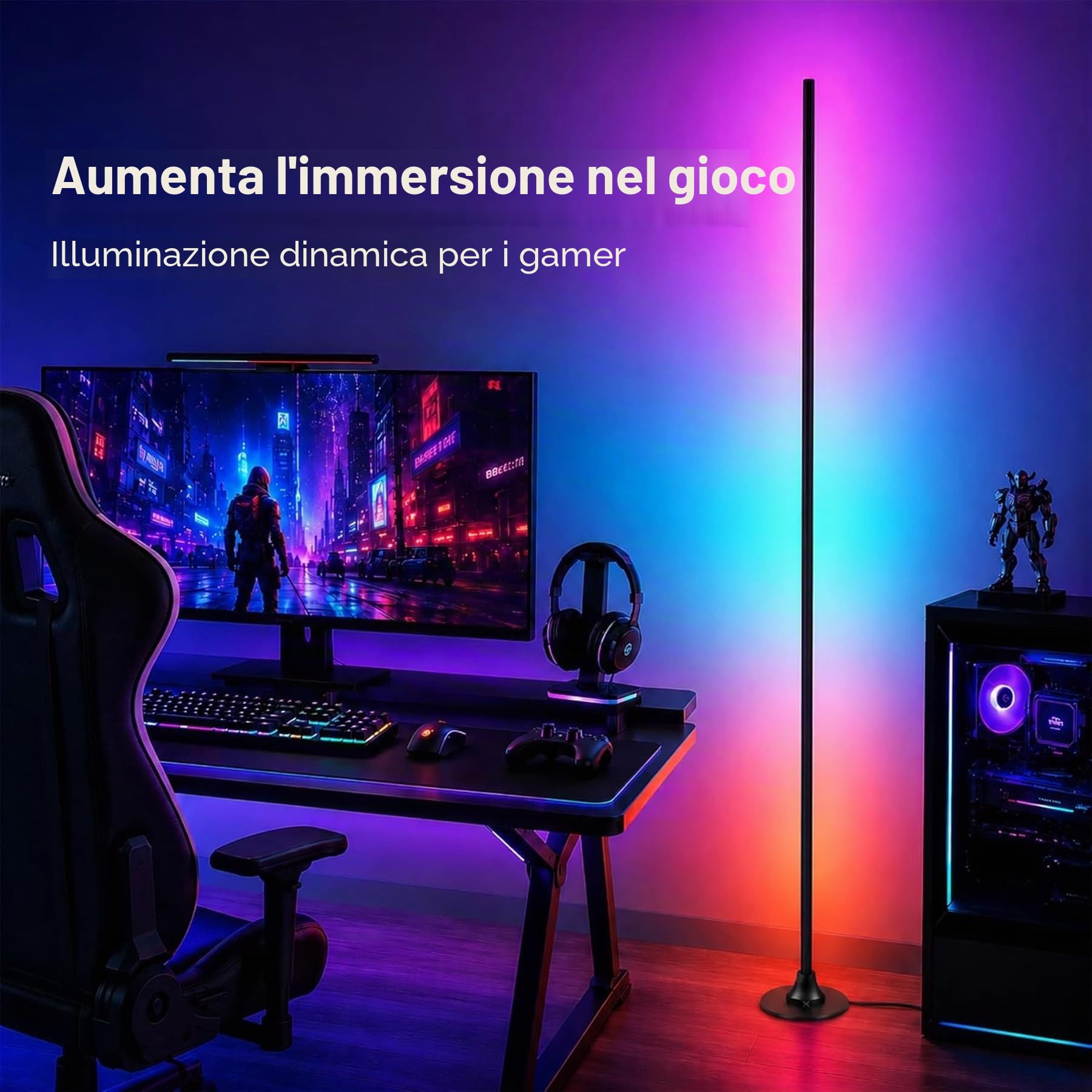 Lampada da terra a LED, lampada angolare a LED RGB con app e telecomando, sincronizzazione musicale, 16 milioni di colori, lampada intelligente per soggiorno, camera da letto e gaming–Confezione da 2