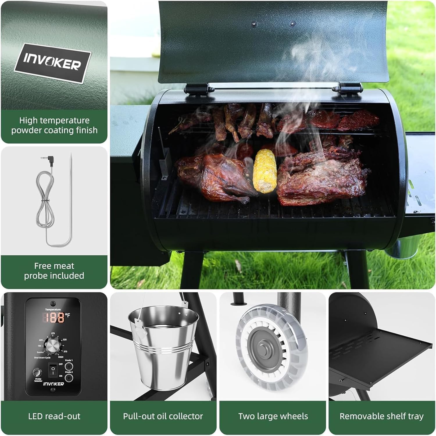Holz Pellet Grill-Raucher, 6-in-1 Pellet Grill Smoker automatische Temperaturkontrolle Grillrost 456 Sq. im Bereich für Garten im Freien