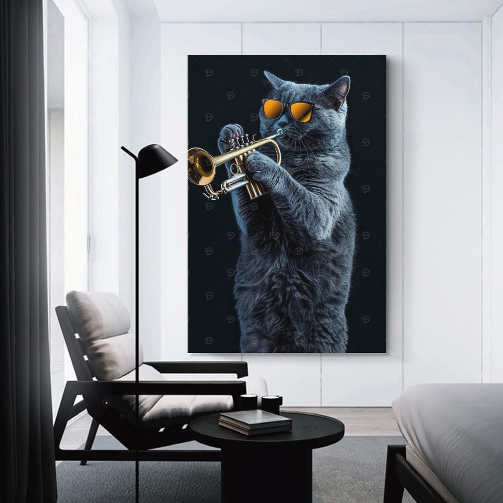 Junmoney Russian Blue Trumpet Home Decor Wall Art, 20x30inch(50x75cm), for Work Areas, Reading Rooms Or Studios, An Interior Accent for Desk Areas