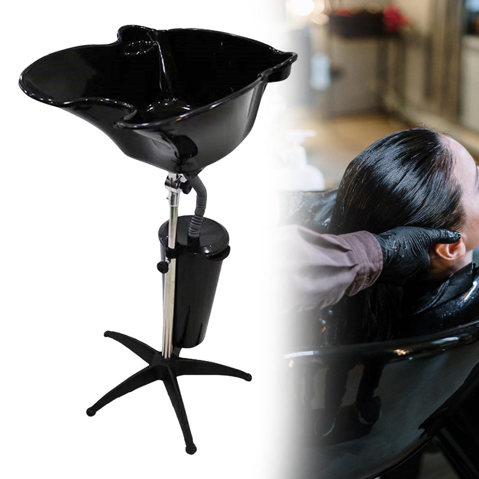 Shampoo Waschbecken Tragbares Friseur Waschbecken mit Schlauch Höhenverstellbare Shampoo Schüssel Haarwaschstation mit Stabiler Edelstahlstütze für zu, mit Eimer