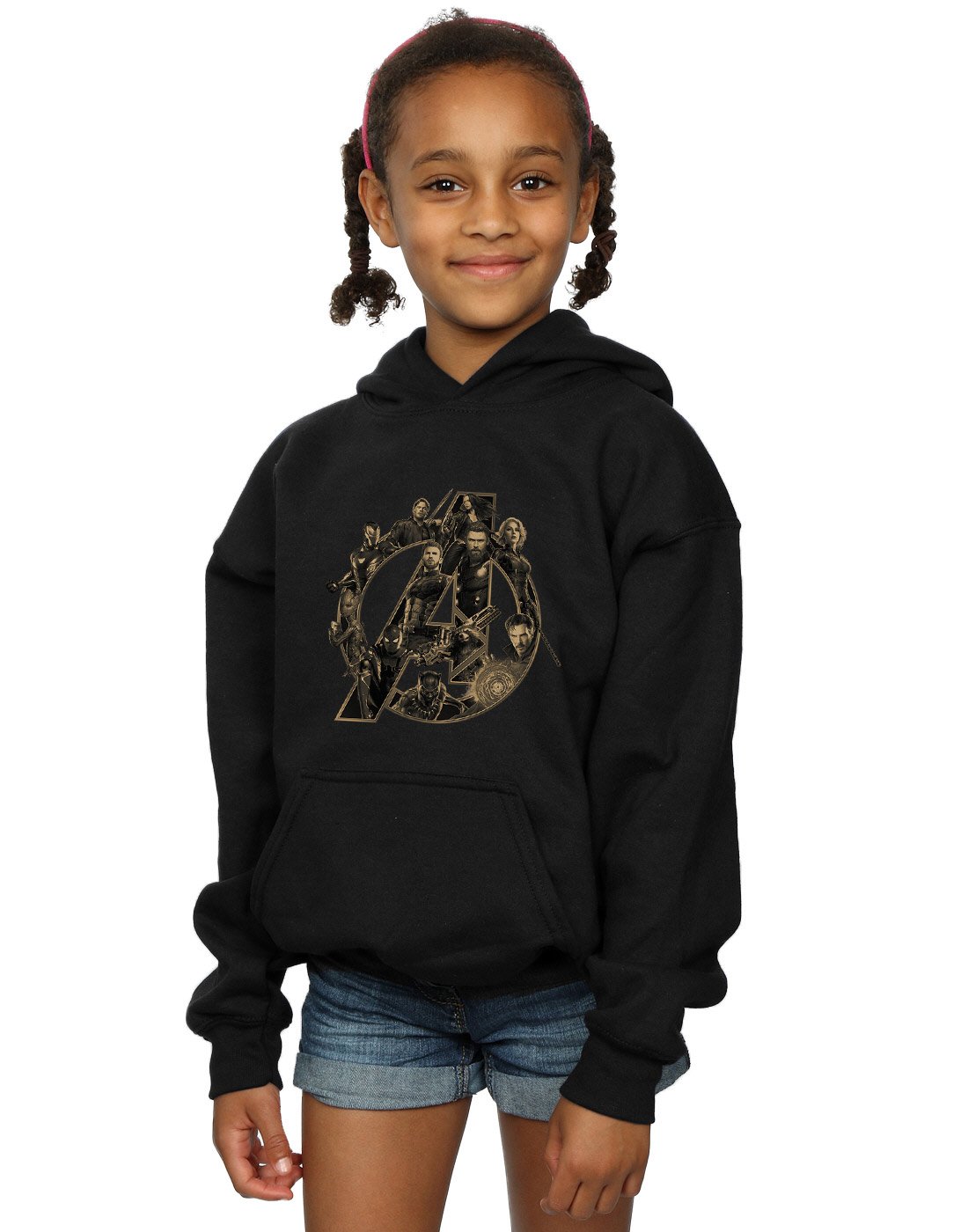 Absolute Cult Girls Black Marvel Avengers Infinity War Marvel Logo Hoodie 7-8 Years