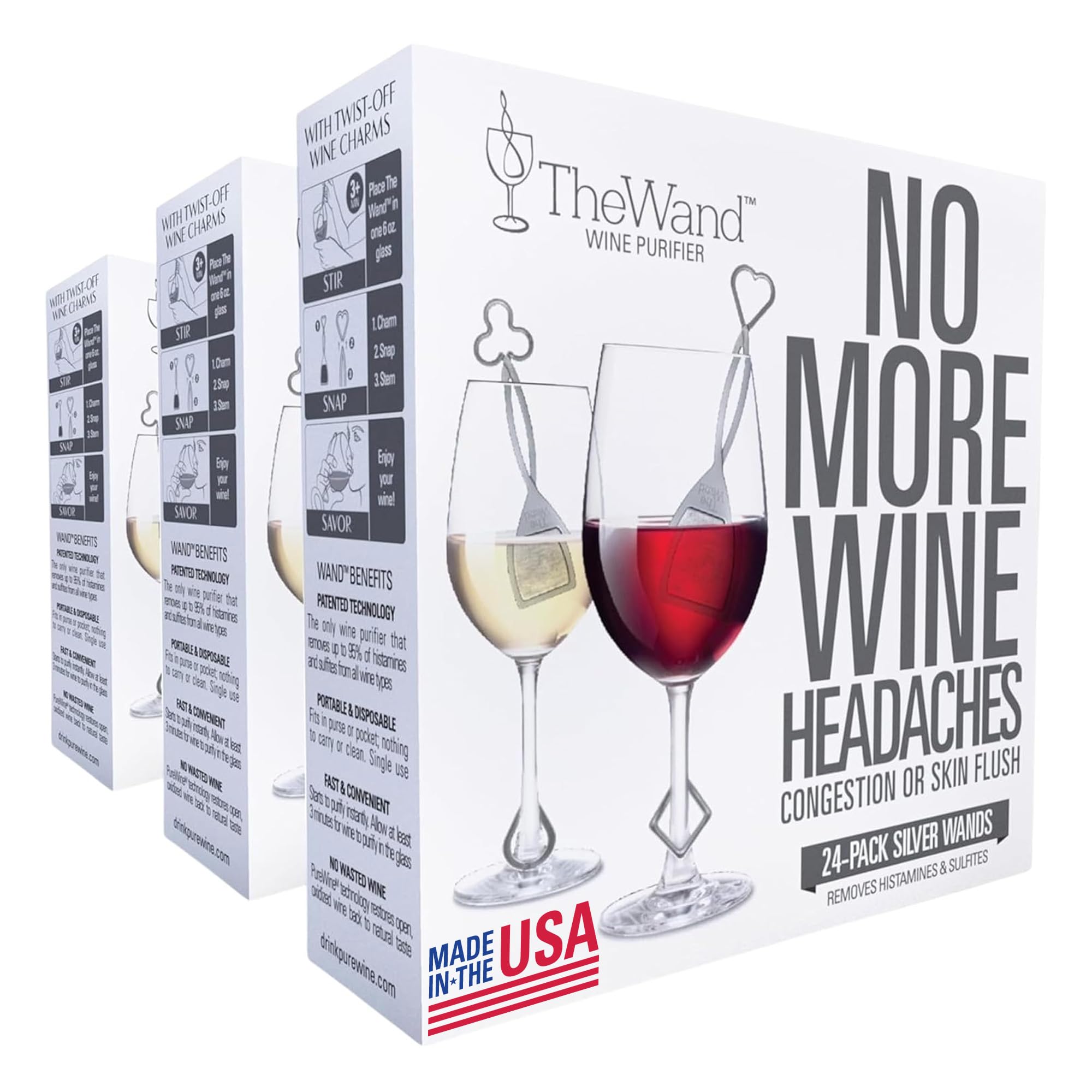 PureWine Wand Purifier Filter Stick Removes Histamines and Sulfites - Reduces Wine Allergies & Eliminates Headaches - Drop It & Stir Aerates Restoring Taste & Purity - Pack of 72