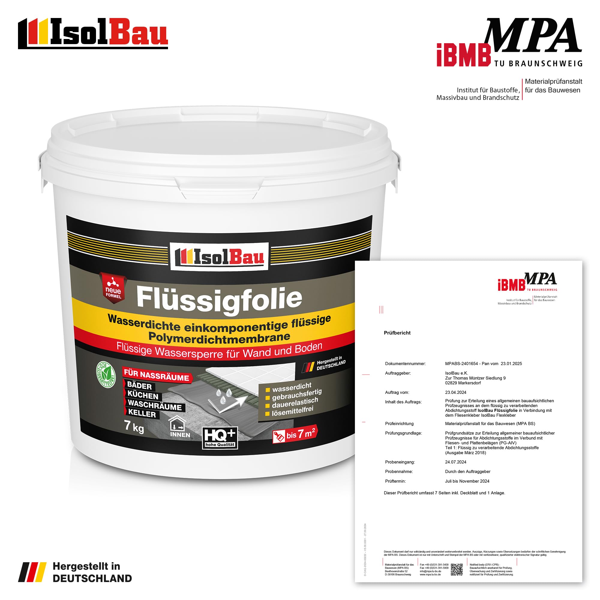 Isolbau Flüssigfolie 14 kg - Abdichtung für Dusche, Bad, Küche - MPA-Zertifikat Duschabdichtung für Wand und Boden - Abdichtungsmasse Wasserdicht und Lösemittelfrei