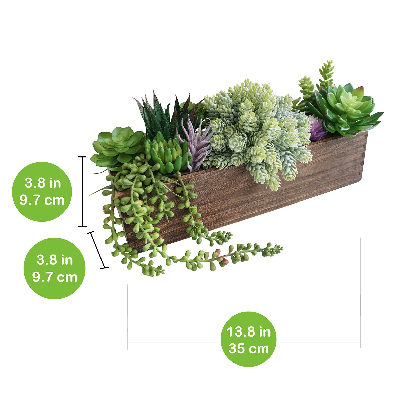 Winlyn - Composizione di piante grasse artificiali assortite da 15" in vaso in legno rettangolare, piante grasse finte per centrotavola, finestra, mensola, scaffale, caminetto, decorazione con verde