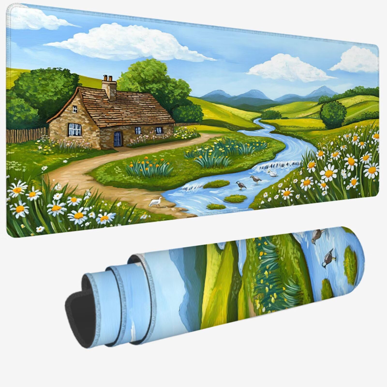 Podkładka pod mysz XXL 1400 x 600 x 3 mm, duża zielona podkładka pod mysz z wodoodporną i antypoślizgową grządką pod ręką biurko zszyte krawędzie, poprawia precyzję i szybkość dla gracza W-152