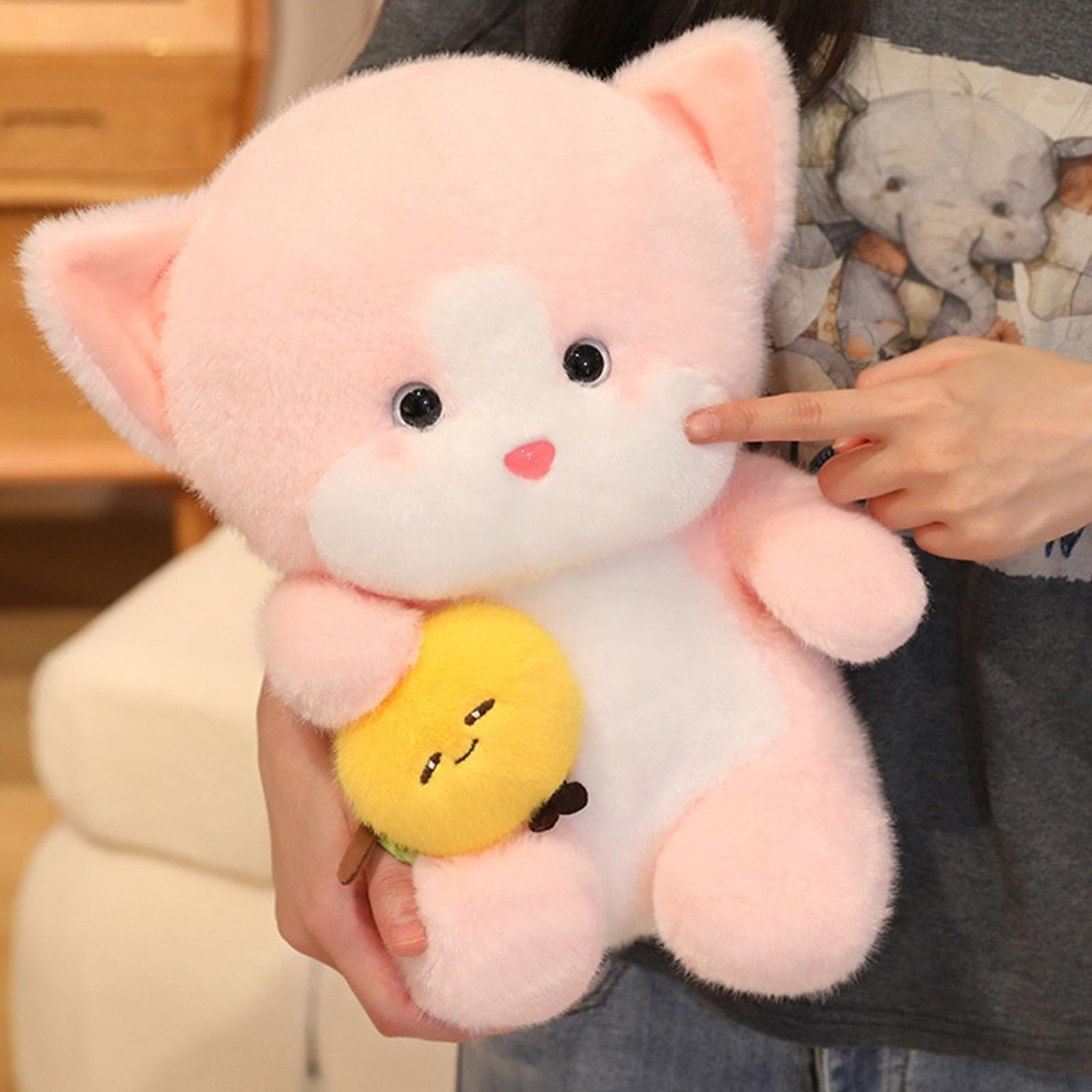 Peluche, Lindo Juguete de Peluche Gato con Caqui, compañero Abrazo Suave, Gatito Kawaii for niños niñas Regalos cumpleaños(Pink,45cm)