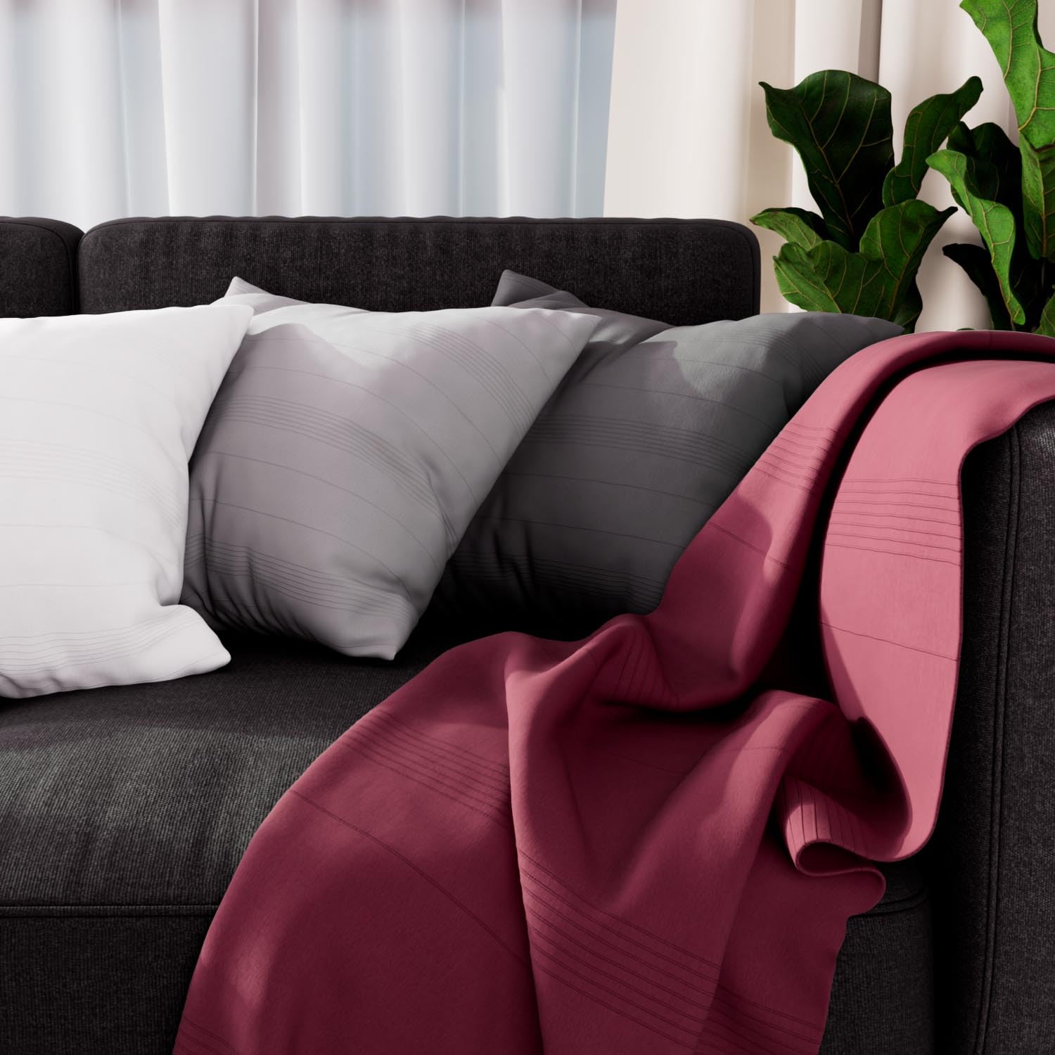 Soleil d'ocre Adèle Plaid Polycotton Raspberry 140 x 200 cm