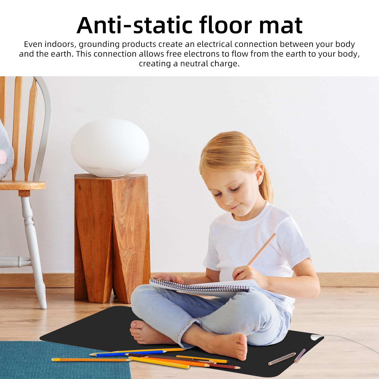 Tapis de Mise à la Terre, Tapis de Mise à la Terre pour Le lit, Tapis de Bureau Antistatique en polyuréthane,Tapis Thérapie avec câble de Terre, Prise de Terre, 40 x 60 cm