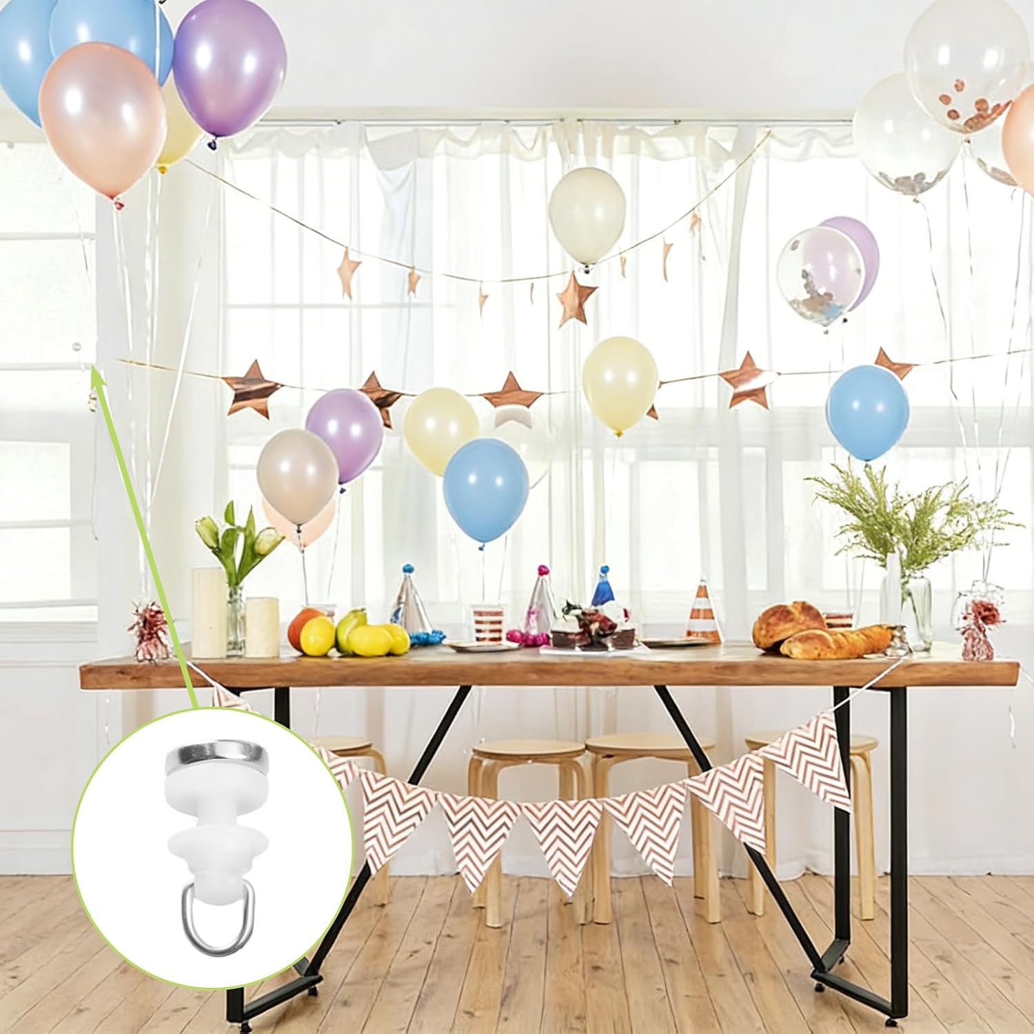 50Pcs Magnetic Ceiling Hooks Ceiling Decor Hooks with Adhesive & Magnet Mini Magnet Hooks for Balloons Party Decorations Classroom (White)