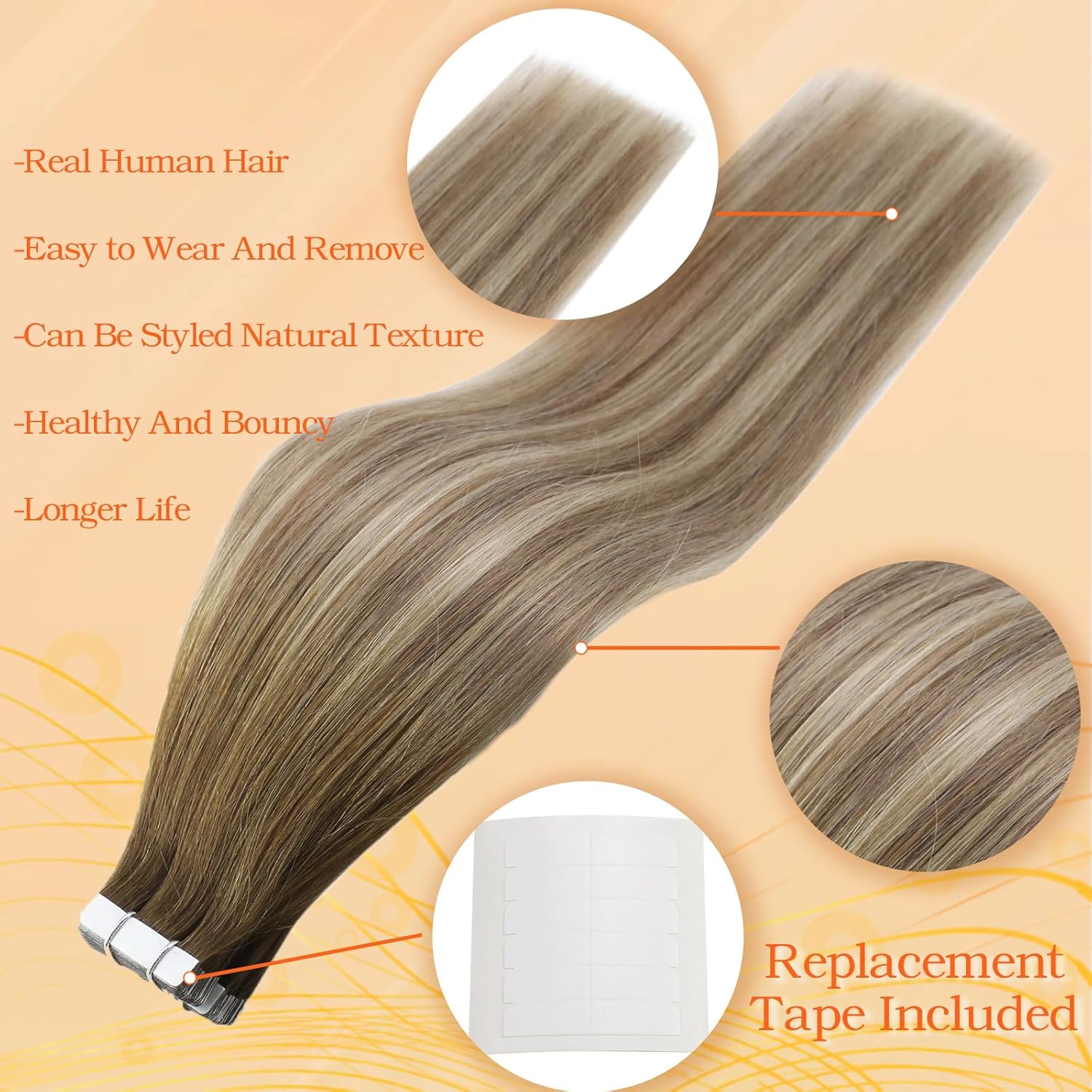 Full Shine Tape in Hair Extensions Human Hair 18 Inch Hair Extensions Tape in Color Dark Brown 3 Fading to 8 and 22 Tape in Hair Extensions 20Pcs 50Grams Balayage Tape Extensions and Replaceable Tape