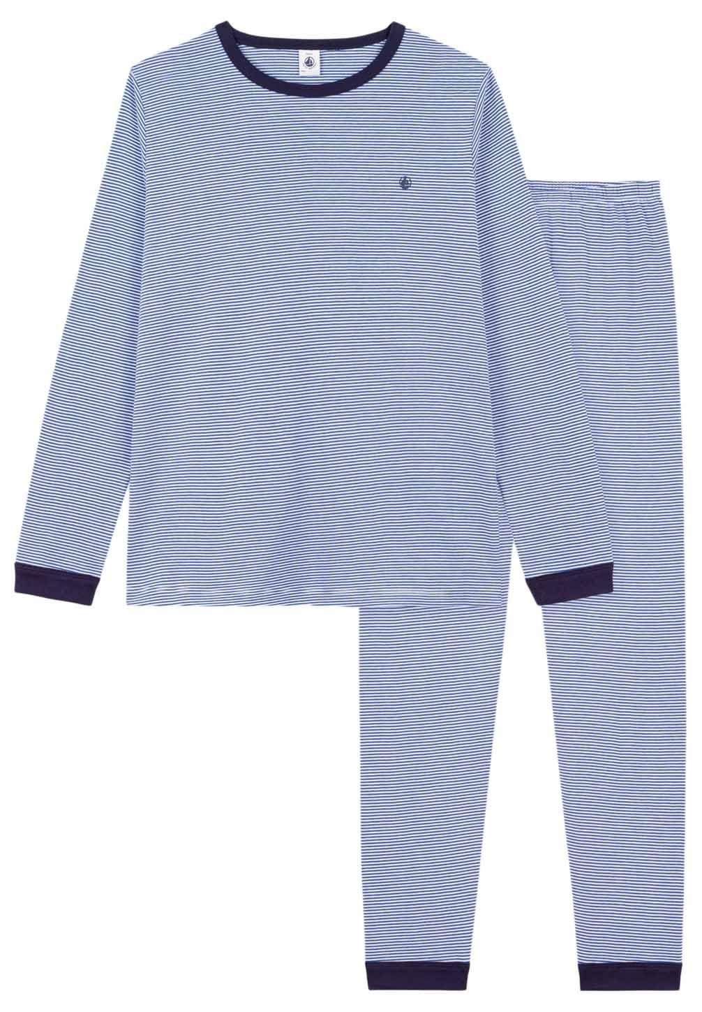 Pe Bateau Pyjama für Kinder aus Baumwolle, gestreift, 14A, blau/weiß