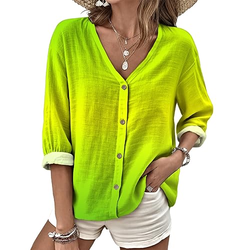 domirica Button Down Shirt Women V Neck Graphic T Shirt