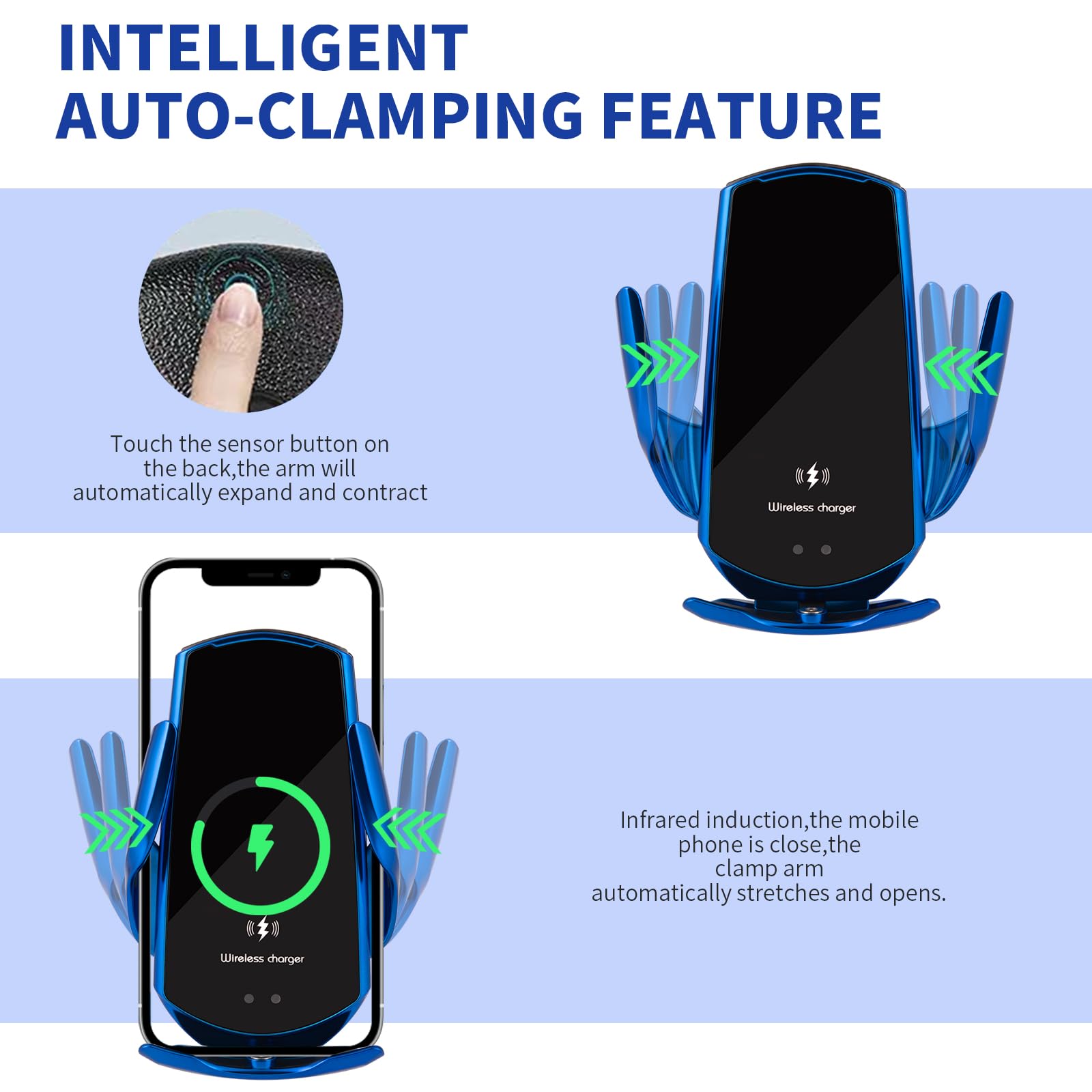 LFNOWN Wireless Car Charger Car Phone Holder Mount Wireless Charging 15W Fast Charging Auto Clamping Car Charger Phone Mount Phone Holder fit for All Android Smartphone(Black)