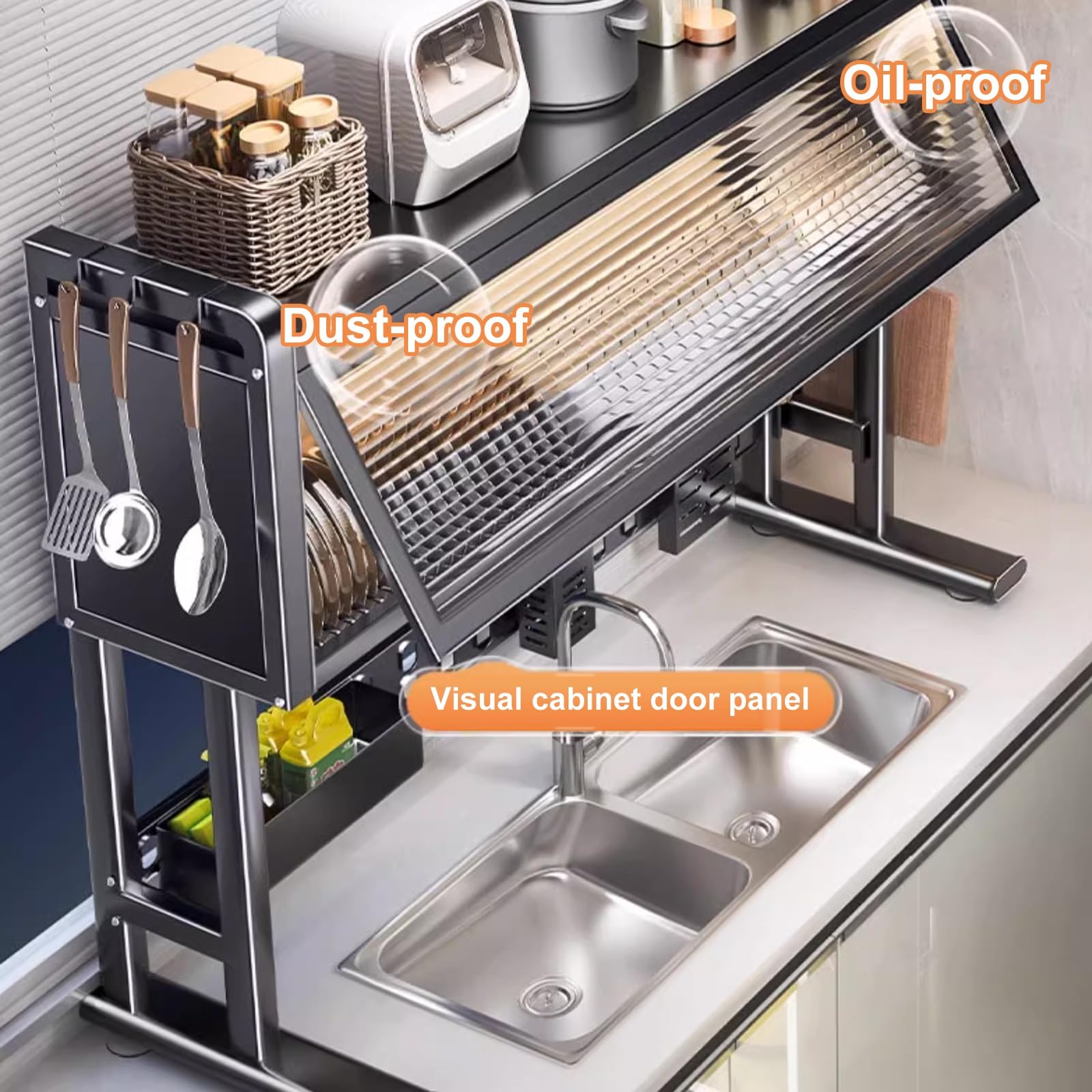 Scolapiatti sopra il lavello con base a ventosa, soluzione salvaspazio per la cucina per asciugare e organizzare in modo efficiente i piatti, design a T per un facile accesso
